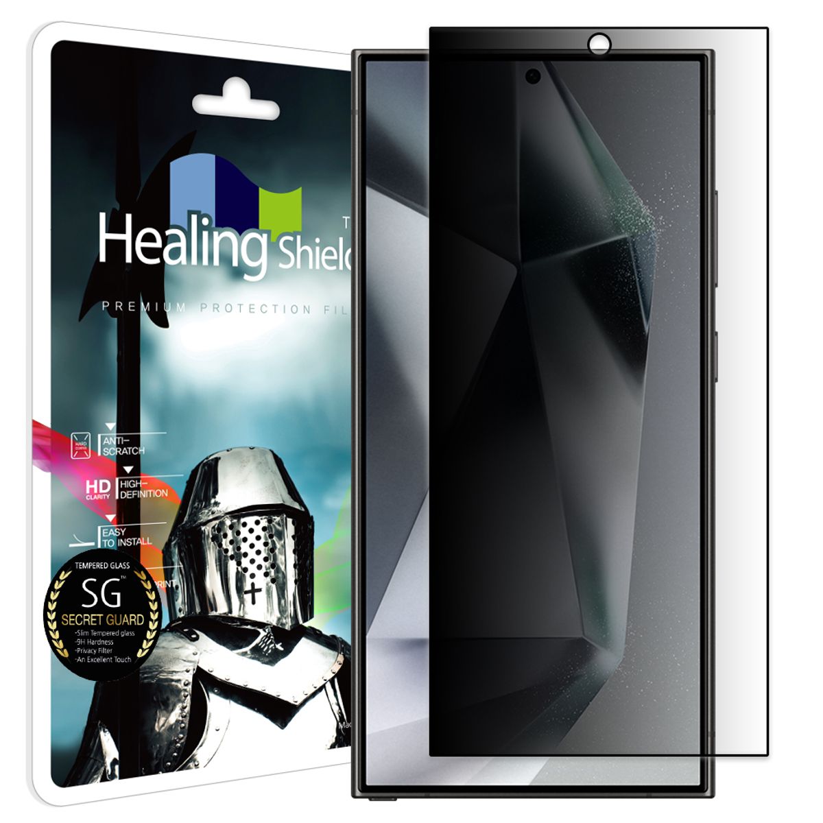 힐링쉴드(HEALINGSHIELD) 갤럭시S24 울트라 3D 풀커버 9H 사생활 정보보안 액정보호 강화유리필름 1매