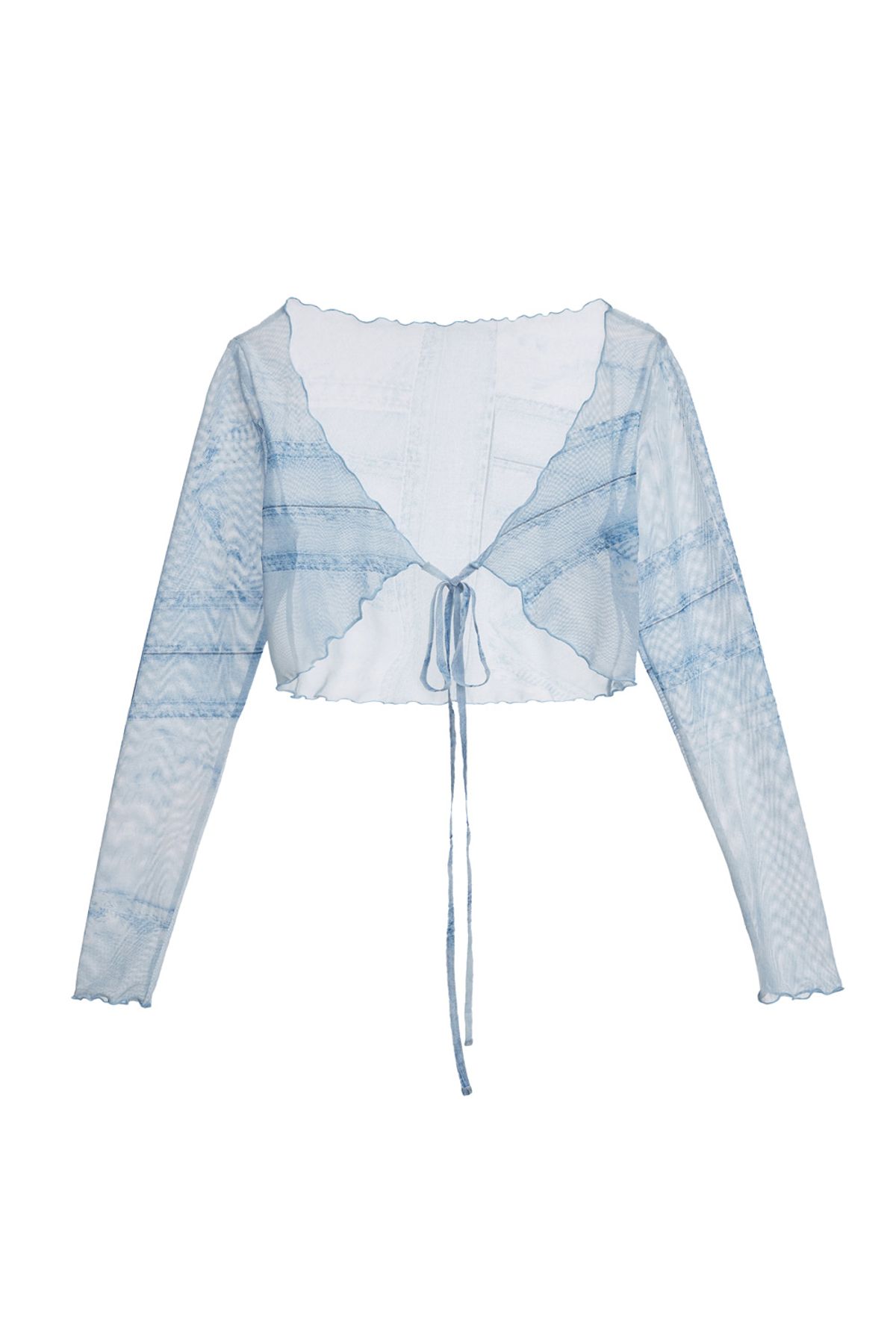 애프터아워즈(AFTERHOURS) DENIM PRINTED SEE-THROUGH CARDIGAN (BLUE)