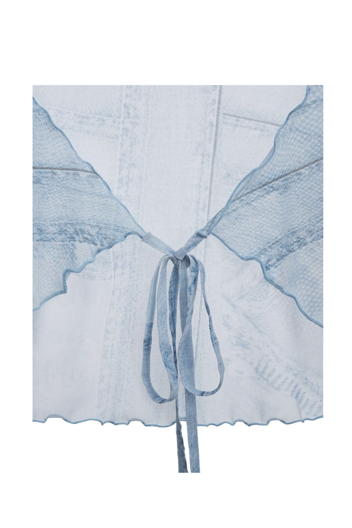 애프터아워즈(AFTERHOURS) DENIM PRINTED SEE-THROUGH CARDIGAN (BLUE)