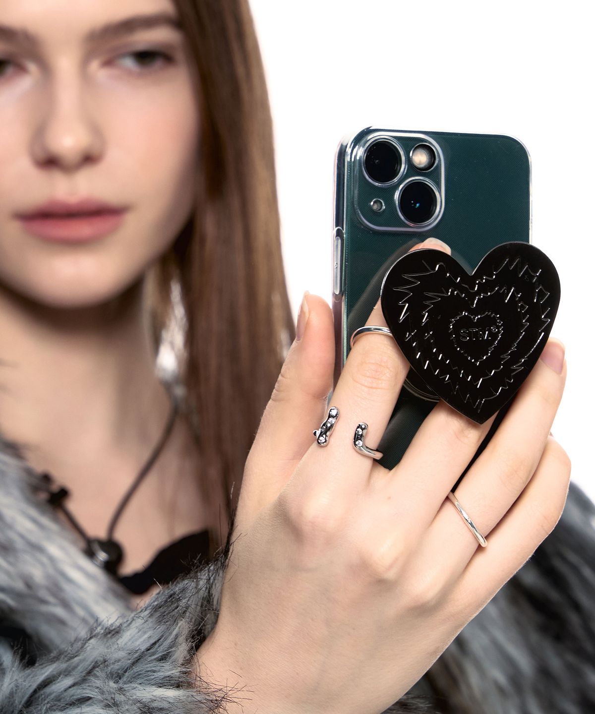 센티멍(SENTIMENTS) NO.471 [BLACK] HEART PHONE GRIP
