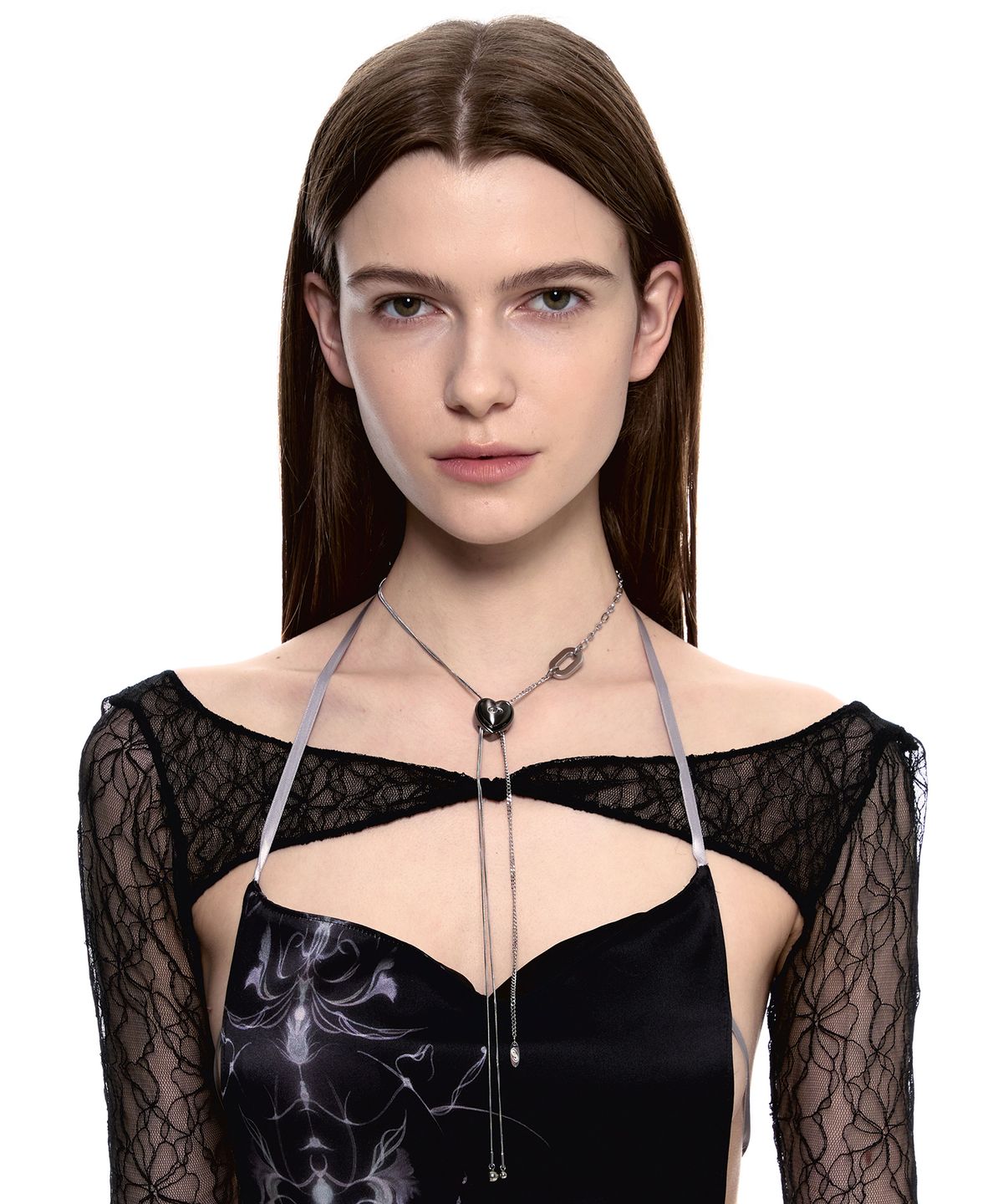 센티멍(SENTIMENTS) NO.480 [BLACK] HEART CODE LOCK CHAIN NECKLACE