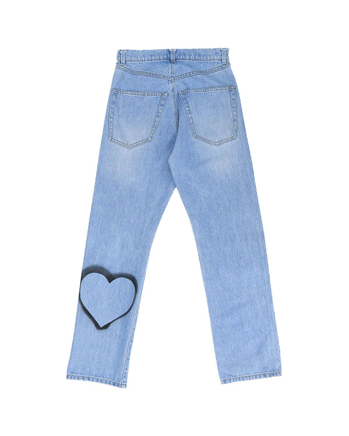 더뮤지엄비지터(THEMUSEUMVISITOR) LEATHER PATCH SPRAYED DENIM PANTS (DENIM)