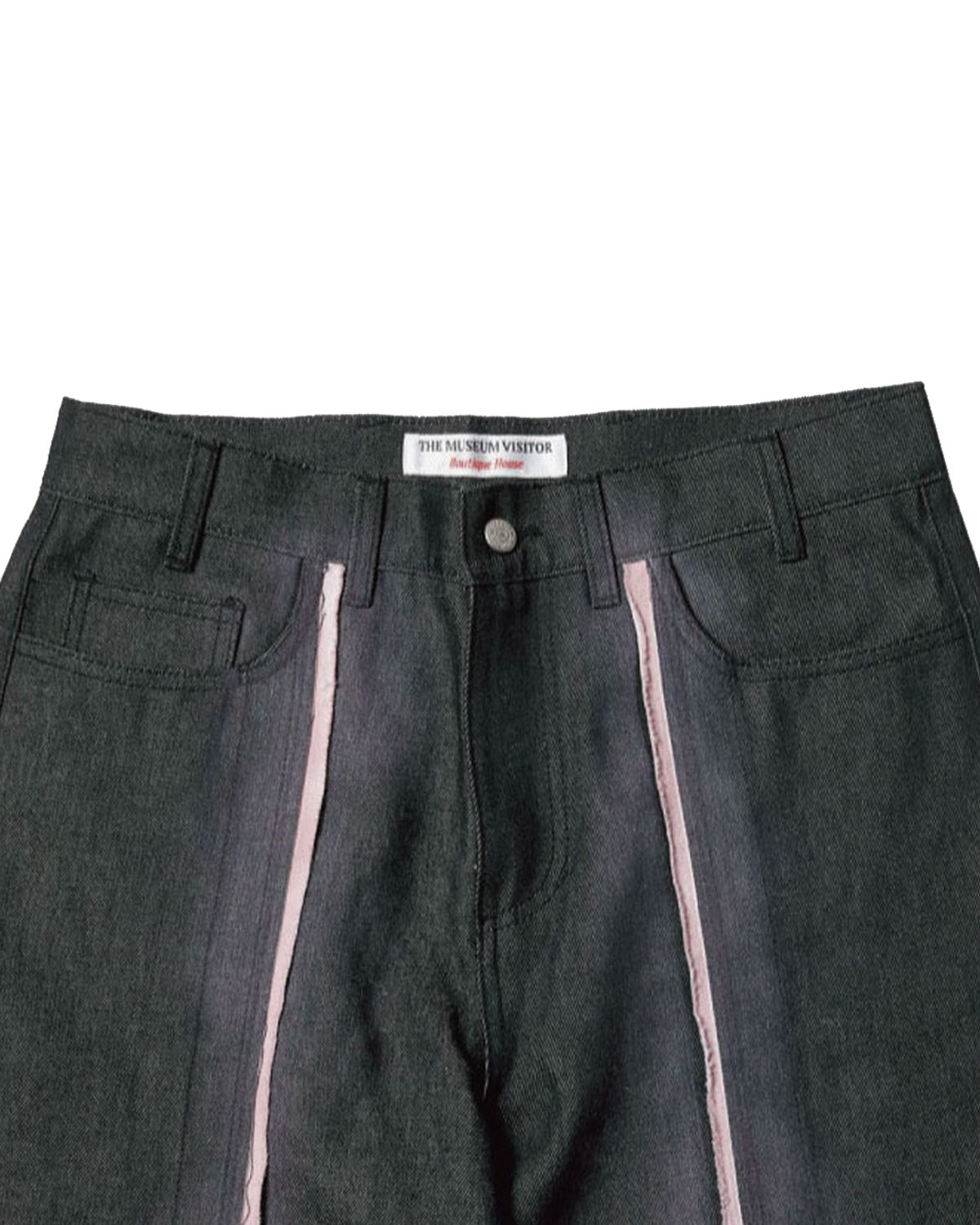 더뮤지엄비지터(THEMUSEUMVISITOR) SPRAYED CUT-OUT DENIM PANTS (BLACK)