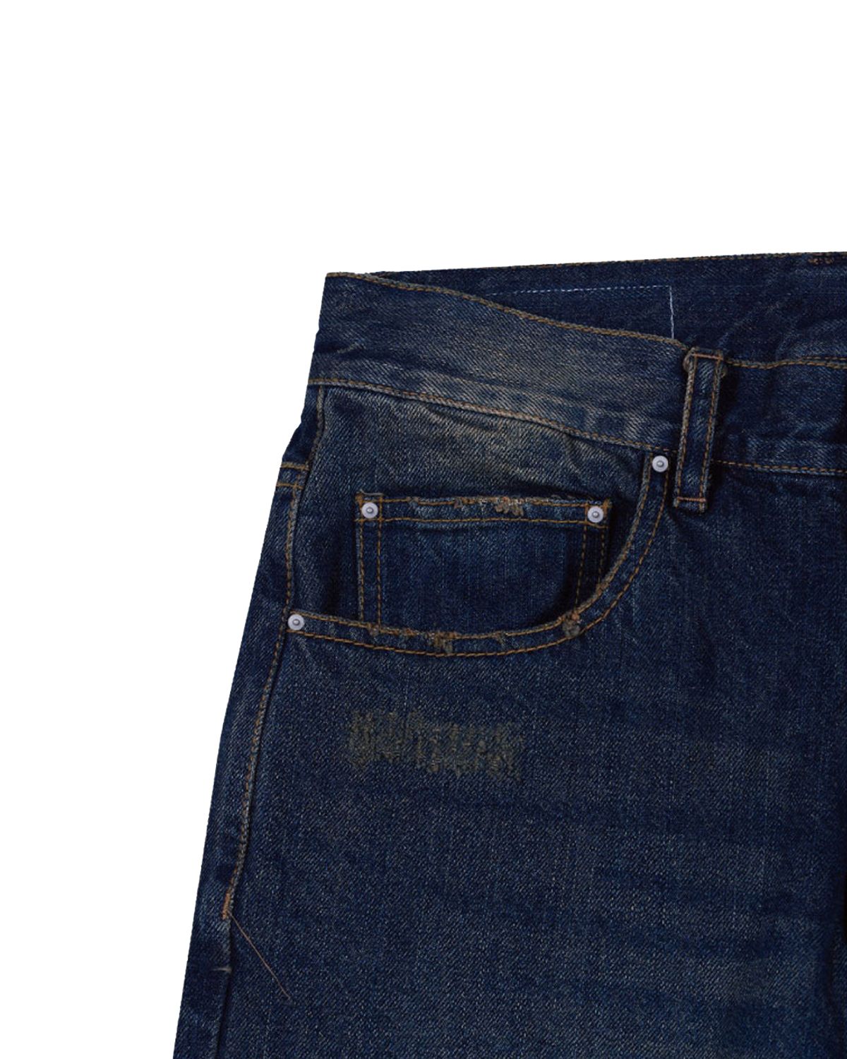 더뮤지엄비지터(THEMUSEUMVISITOR) STAR DAMAGED BOOTSCUT DENIM PANTS (YELLOW BLUE)