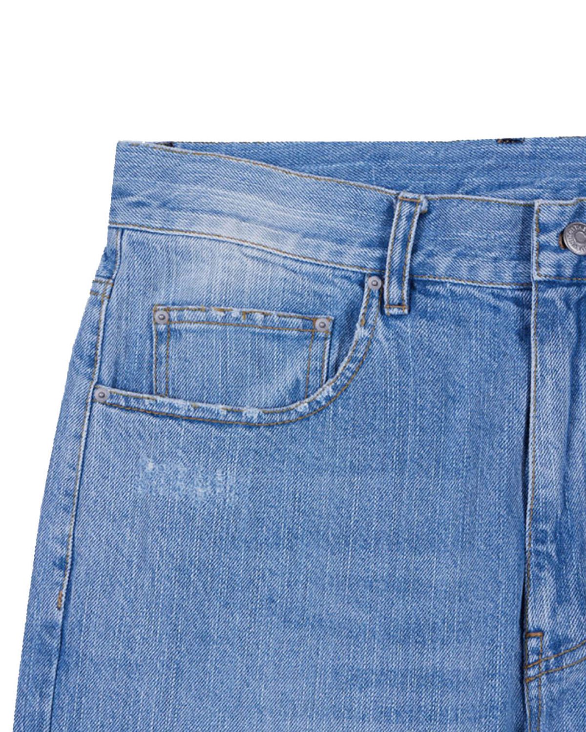 더뮤지엄비지터(THEMUSEUMVISITOR) STAR DAMAGED BOOTSCUT DENIM PANTS (LIGHT BLUE)