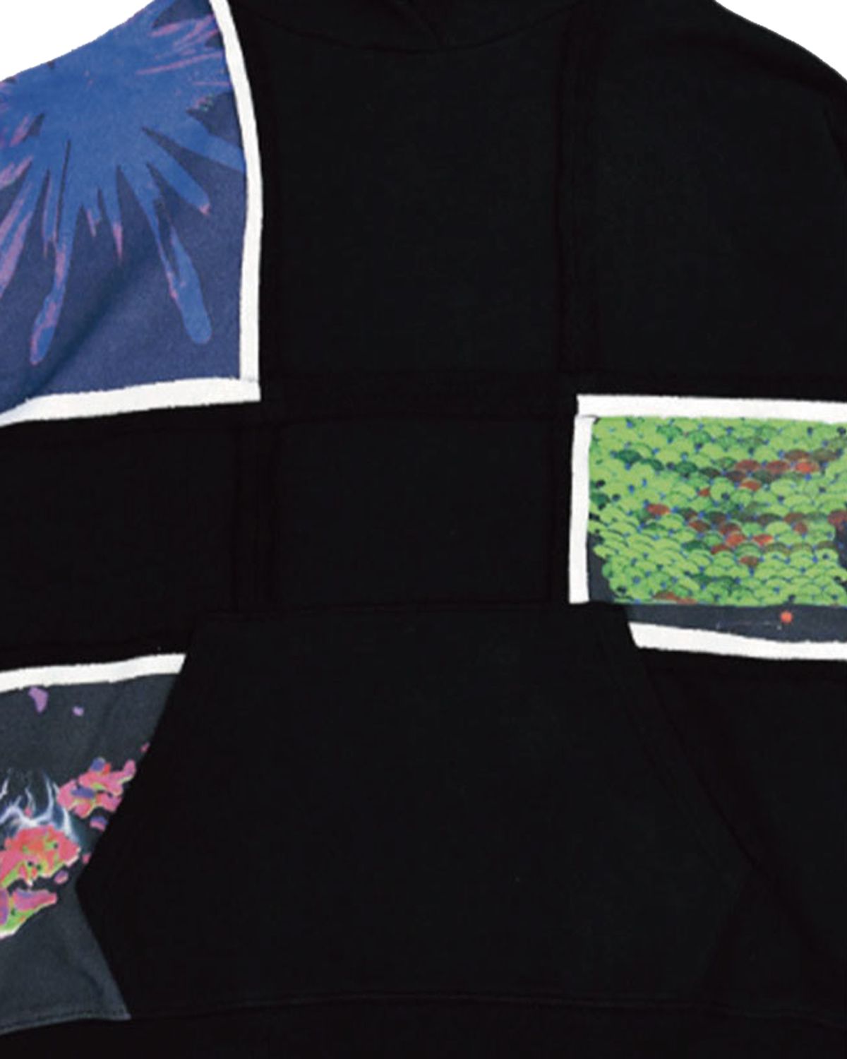 더뮤지엄비지터(THEMUSEUMVISITOR) MEMORY PATCHWORK PRINTED GRID HOODY (BLACK)