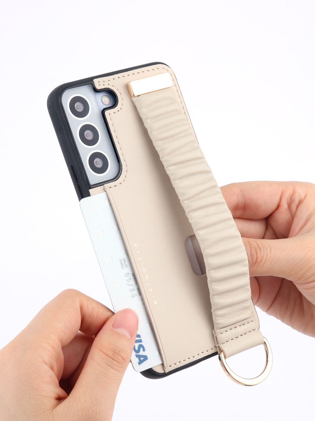 디자인스킨(DESIGNSKIN) 갤럭시S24/울트라 스크런치 밴딩 스트랩 케이스-아이보리