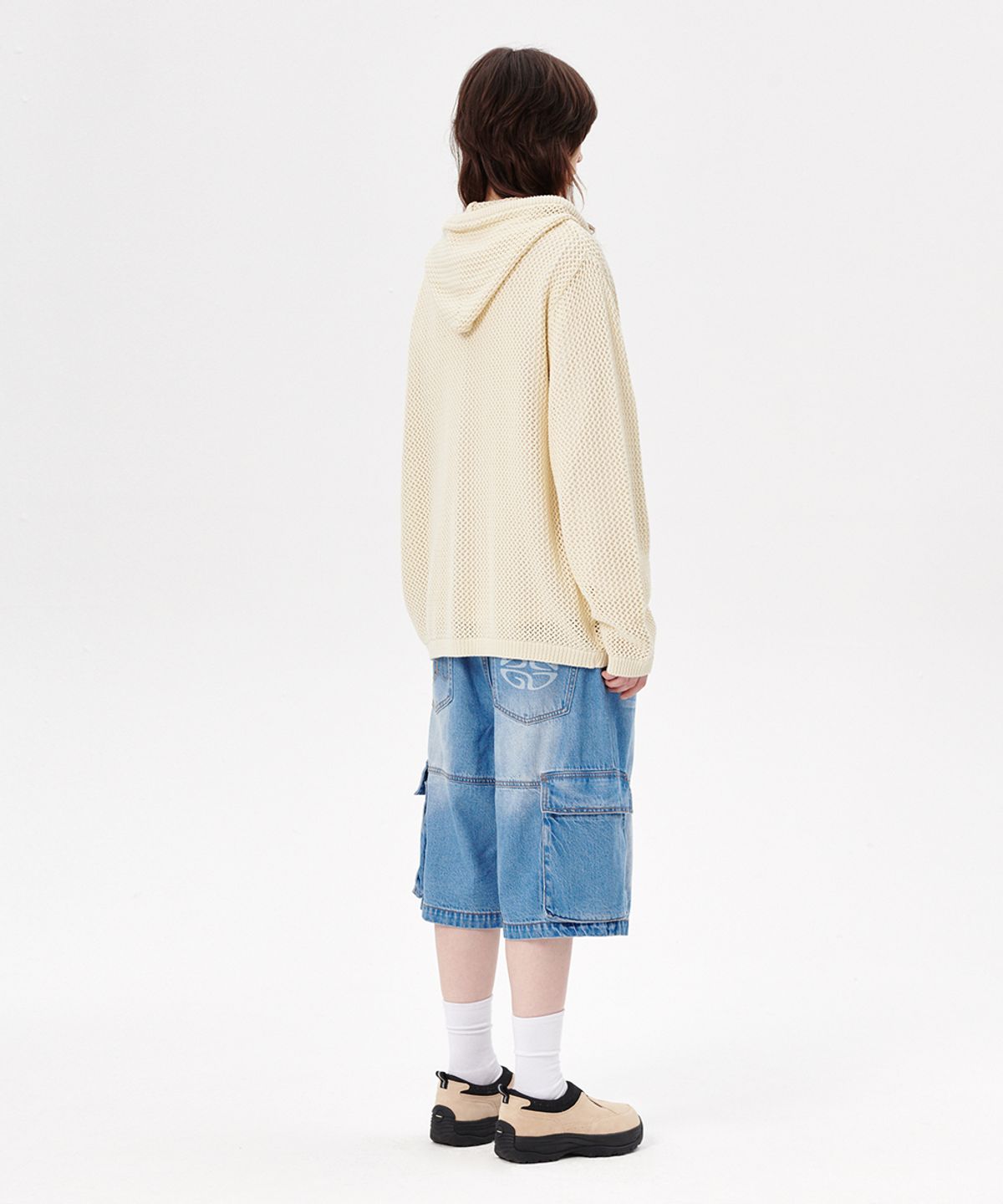 마하그리드(MAHAGRID) DAGGER MESH HOOD ZIP UP KNIT IVORY(MG2ESMK685A)