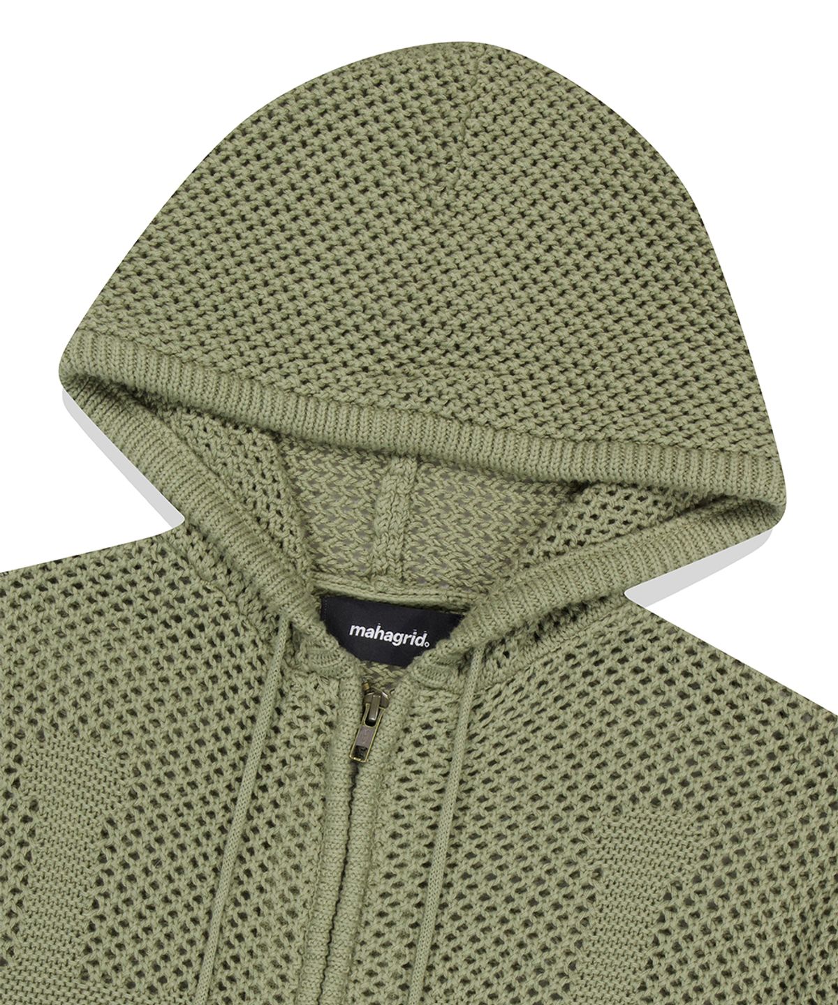 마하그리드(MAHAGRID) DAGGER MESH HOOD ZIP UP KNIT OLIVE(MG2ESMK685A)