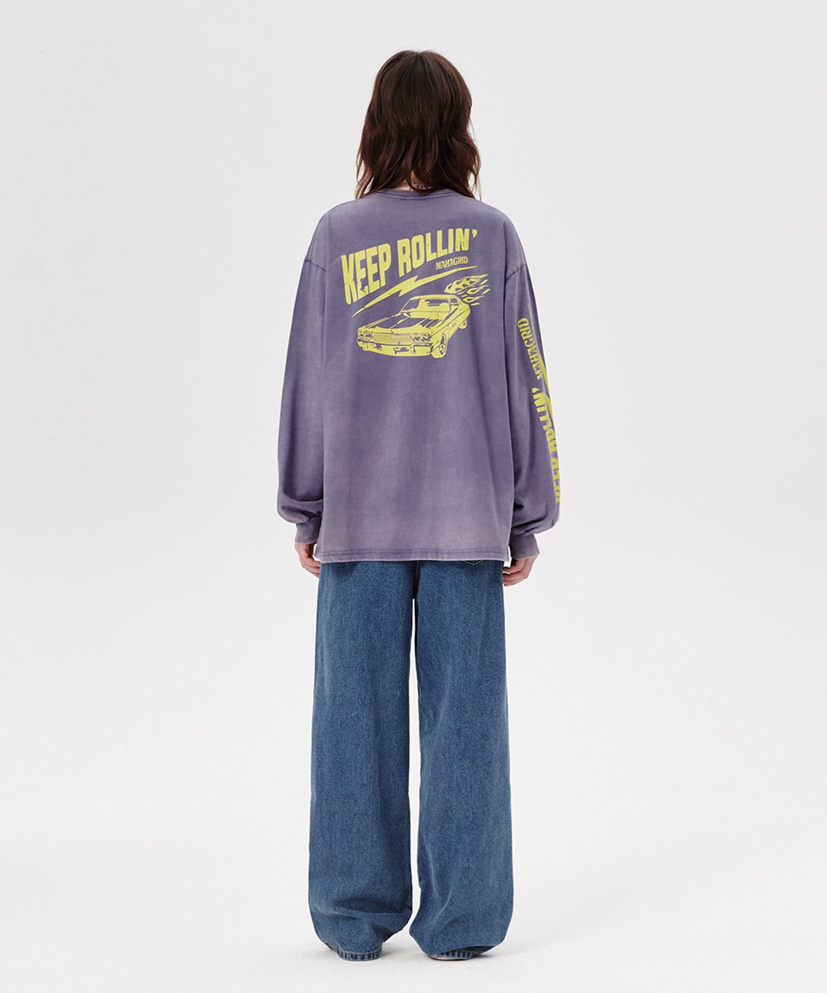 마하그리드(MAHAGRID) WASHED OLD CAR LS TEE PUPRLE(MG2ESMT561A)