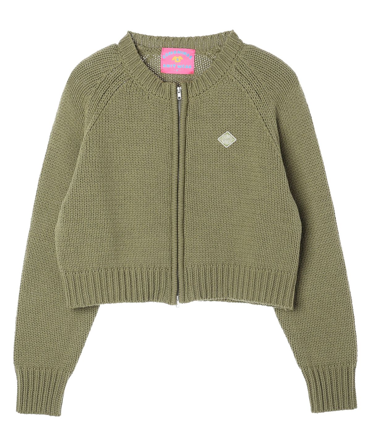 꼬모니노즈(COMONINOZ) W ROUND NECK FULL ZIPUP KNIT [3 COLOR]