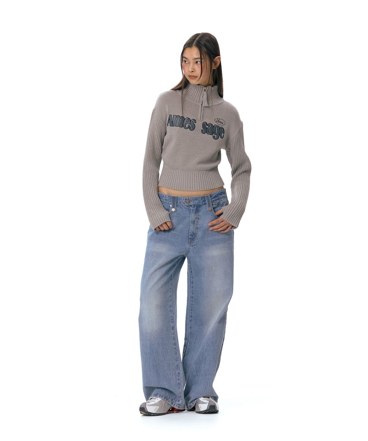아메스 월드와이드(AMES-WORLDWIDE) AMESSAGE HALF ZIP SWEATER GREY (AM2ESFK680A)
