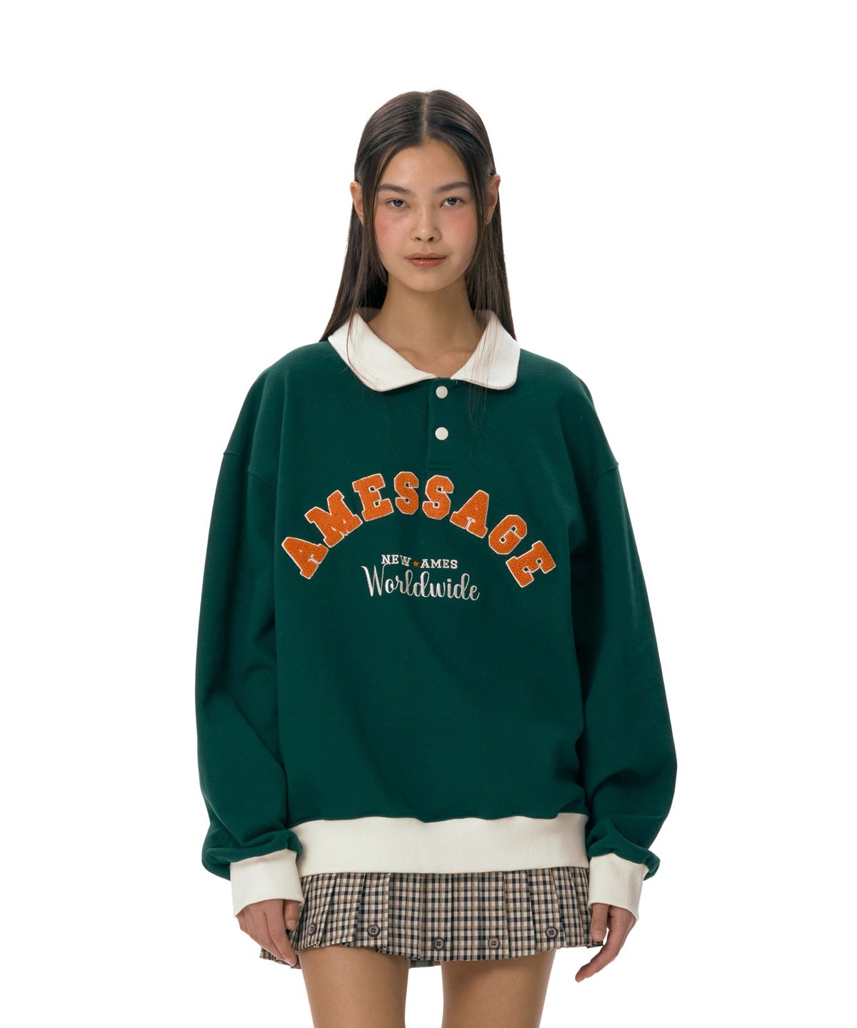 아메스 월드와이드(AMES-WORLDWIDE) TWOTONE COLLAR SWEATSHIRT GREEN (AM2ESUM440A)