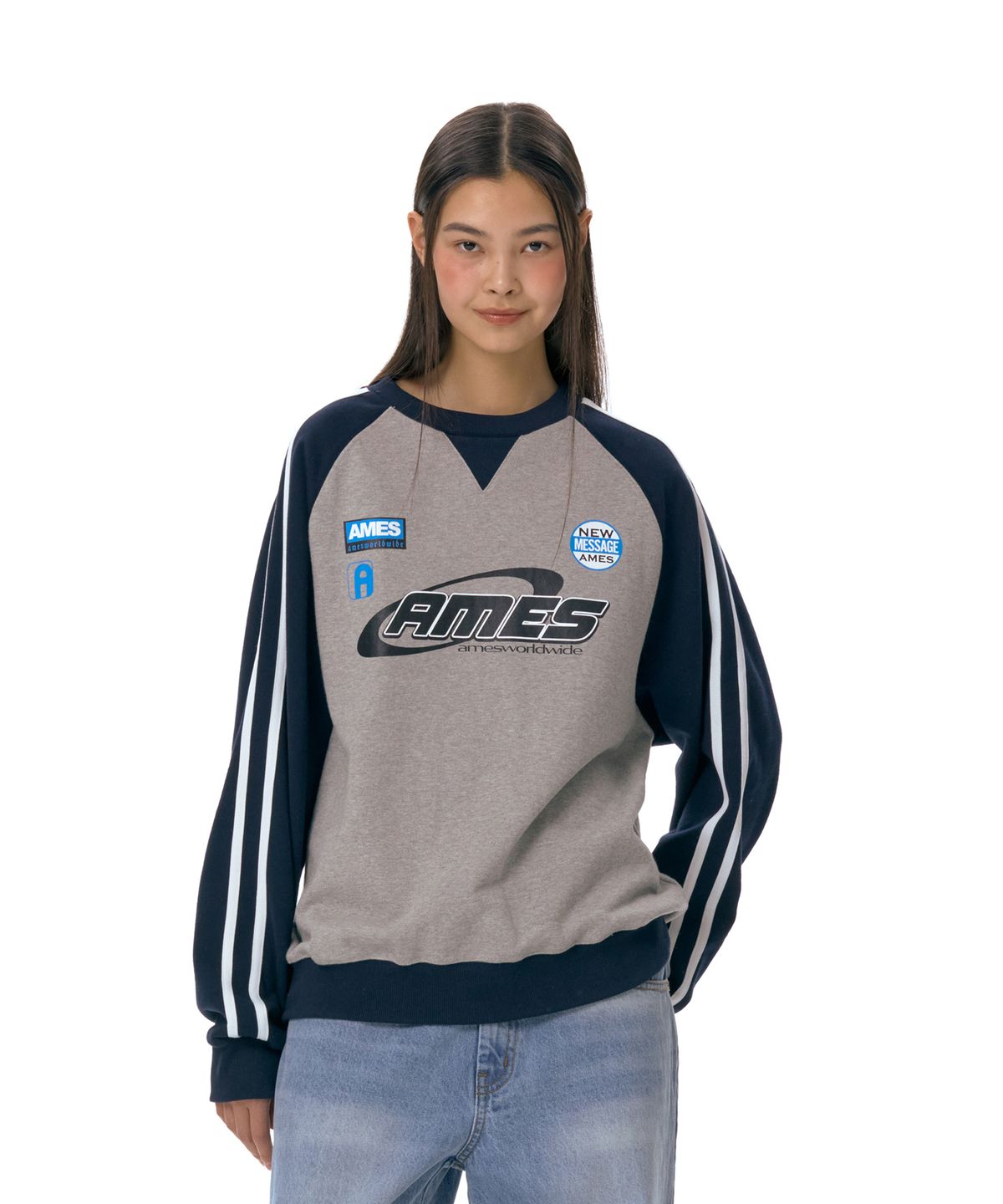 아메스 월드와이드(AMES-WORLDWIDE) SLEEVE STITCH SWEATSHIRT GREY (AM2ESUM441A)