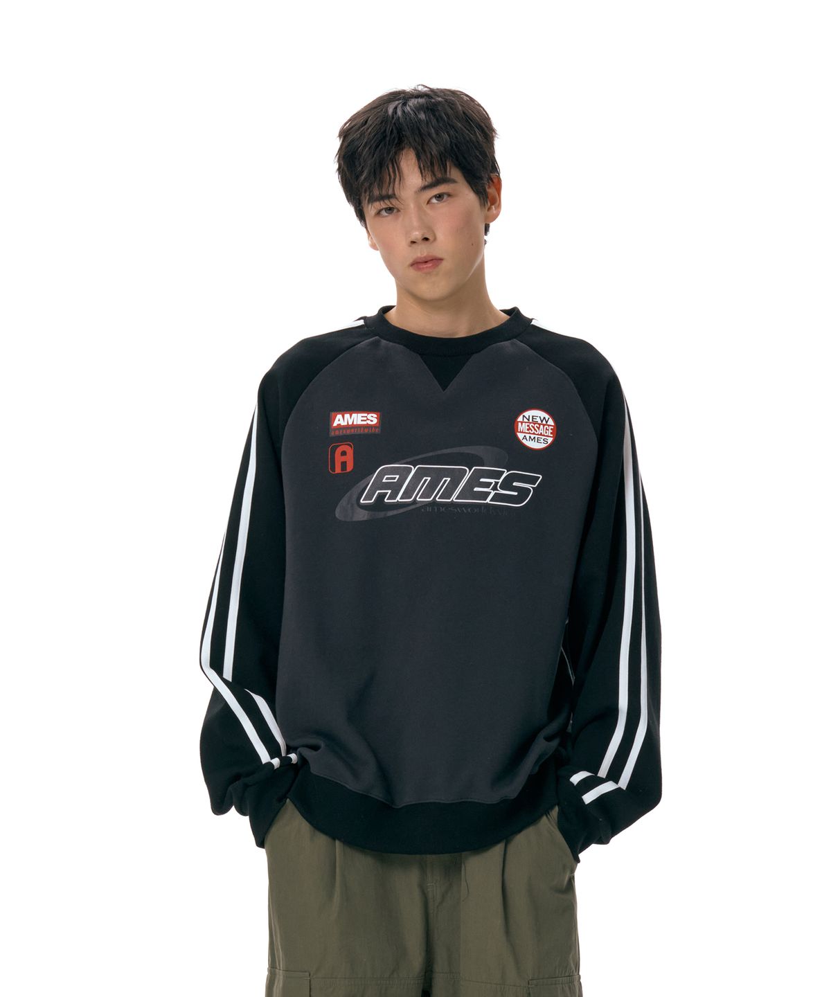 아메스 월드와이드(AMES-WORLDWIDE) SLEEVE STITCH SWEATSHIRT CHARCOAL (AM2ESUM441A)