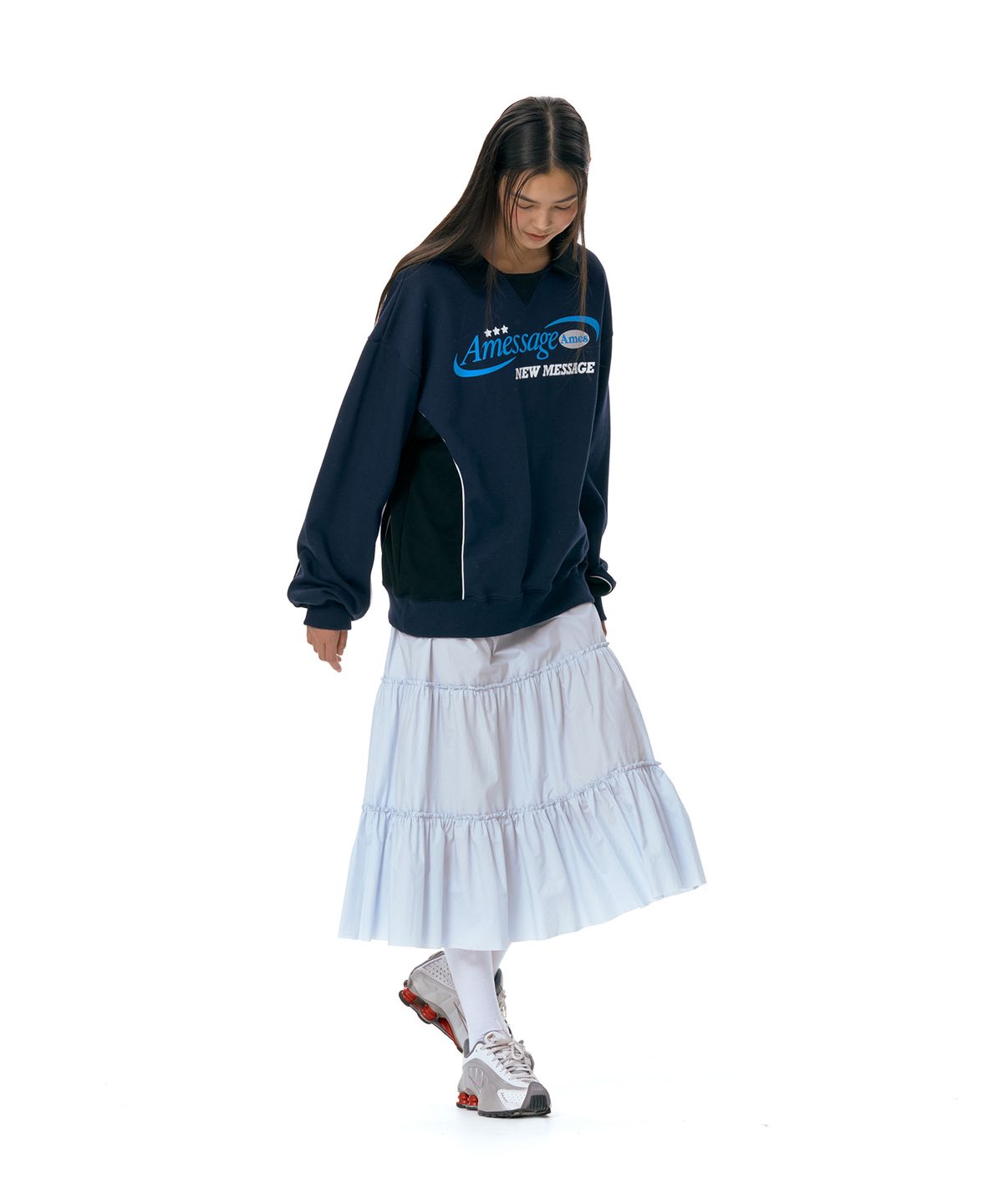 아메스 월드와이드(AMES-WORLDWIDE) NEW MESSAGE COLLAR SWEATSHIRT NAVY (AM2ESUM442A)