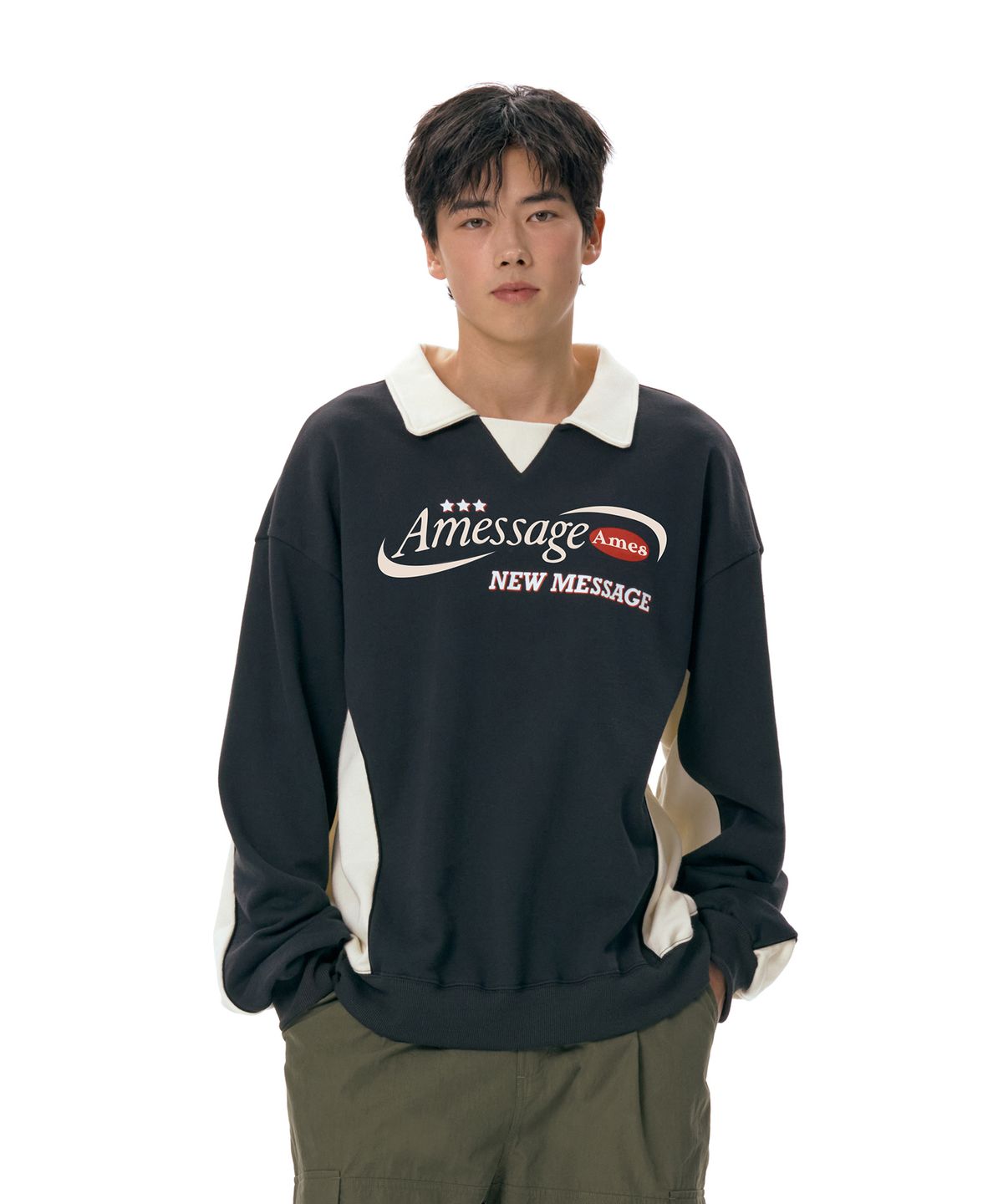 아메스 월드와이드(AMES-WORLDWIDE) NEW MESSAGE COLLAR SWEATSHIRT CHARCOAL