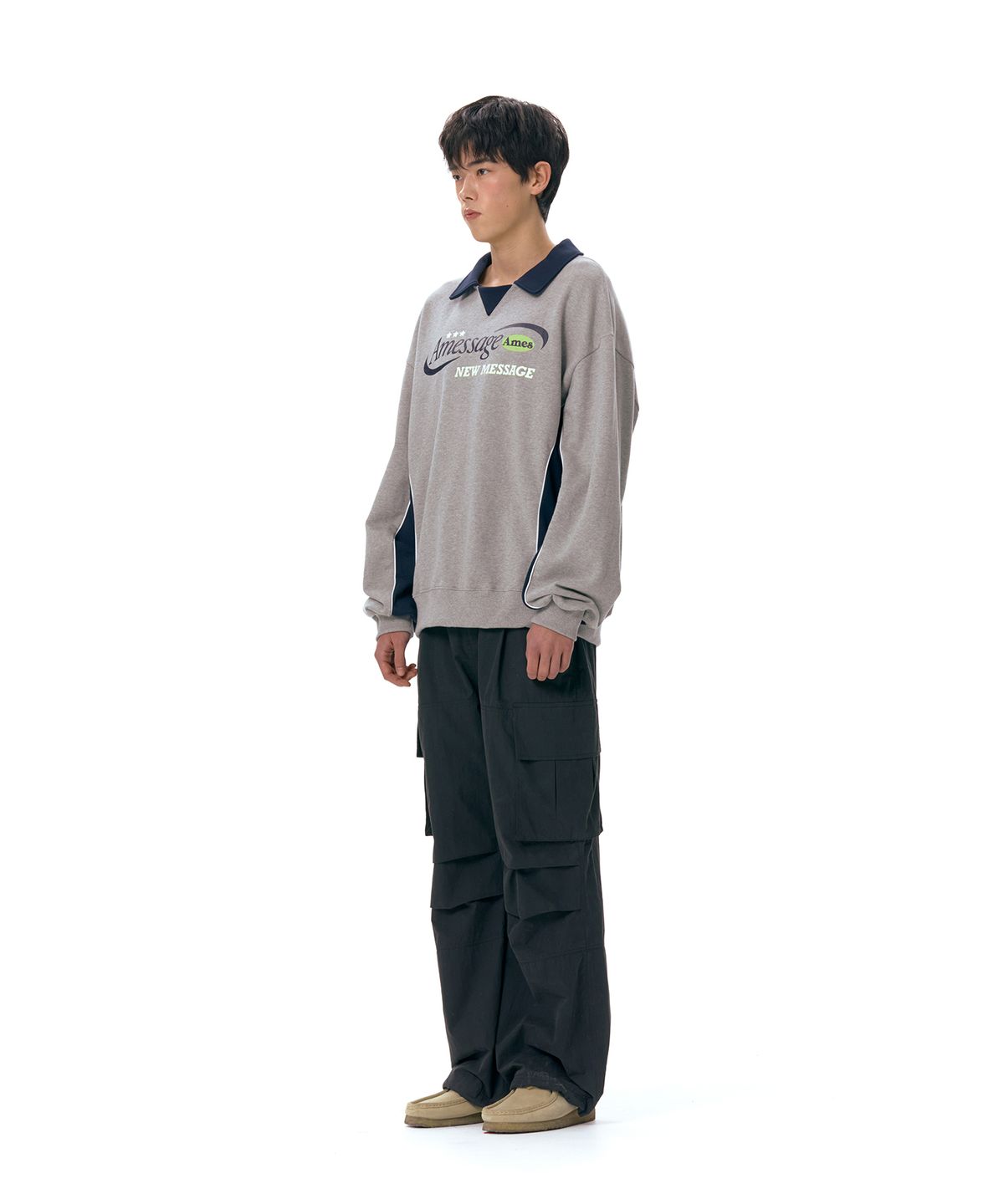 아메스 월드와이드(AMES-WORLDWIDE) NEW MESSAGE COLLAR SWEATSHIRT GREY (AM2ESUM442A)