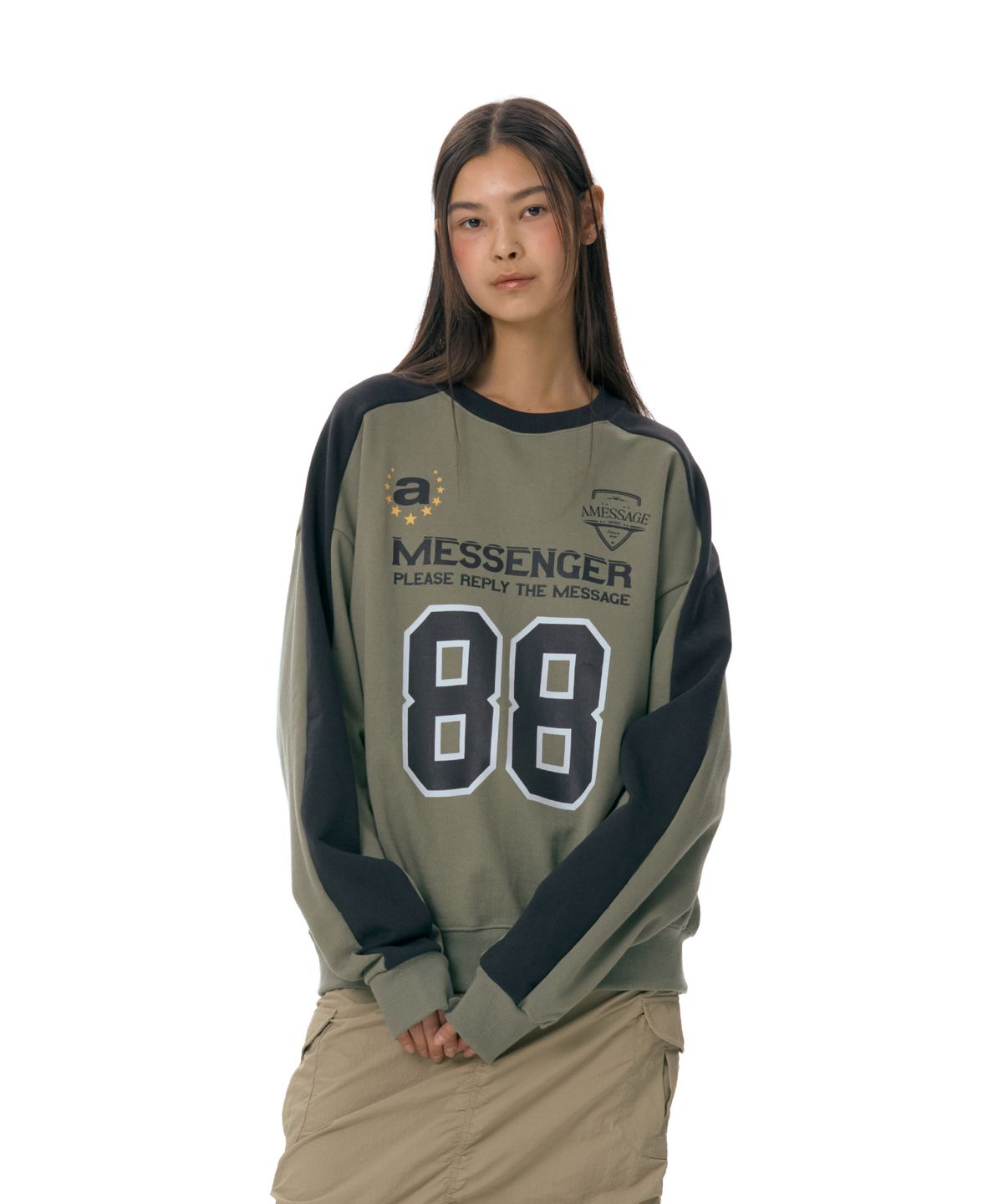 아메스 월드와이드(AMES-WORLDWIDE) NUMBERING SWEATSHIRT KHAKI (AM2ESUM443A)