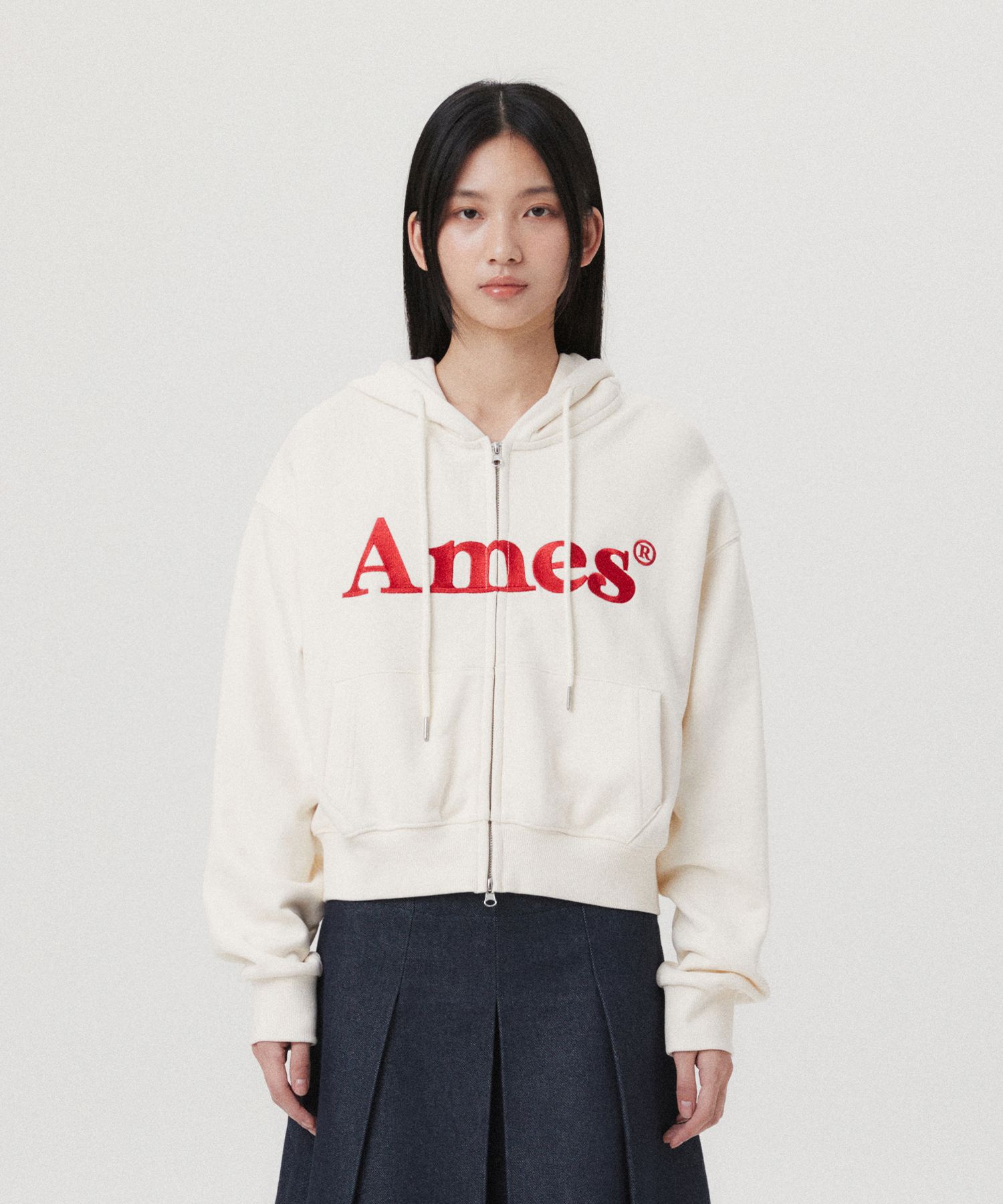MUSINSA | AMES-WORLDWIDE BASIC LOGO HOODIE ZIP UP CREAM