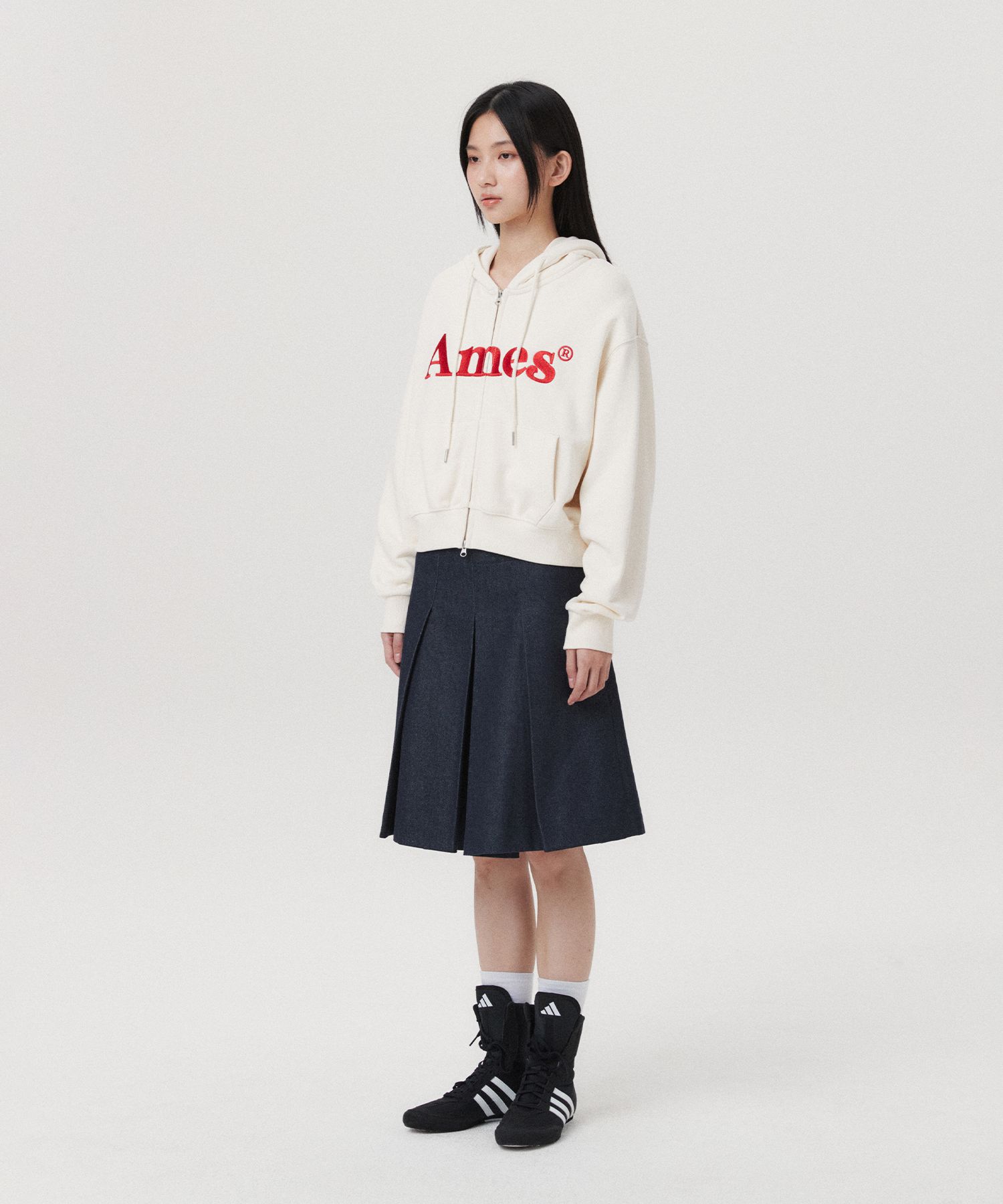 MUSINSA | AMES-WORLDWIDE BASIC LOGO HOODIE ZIP UP CREAM