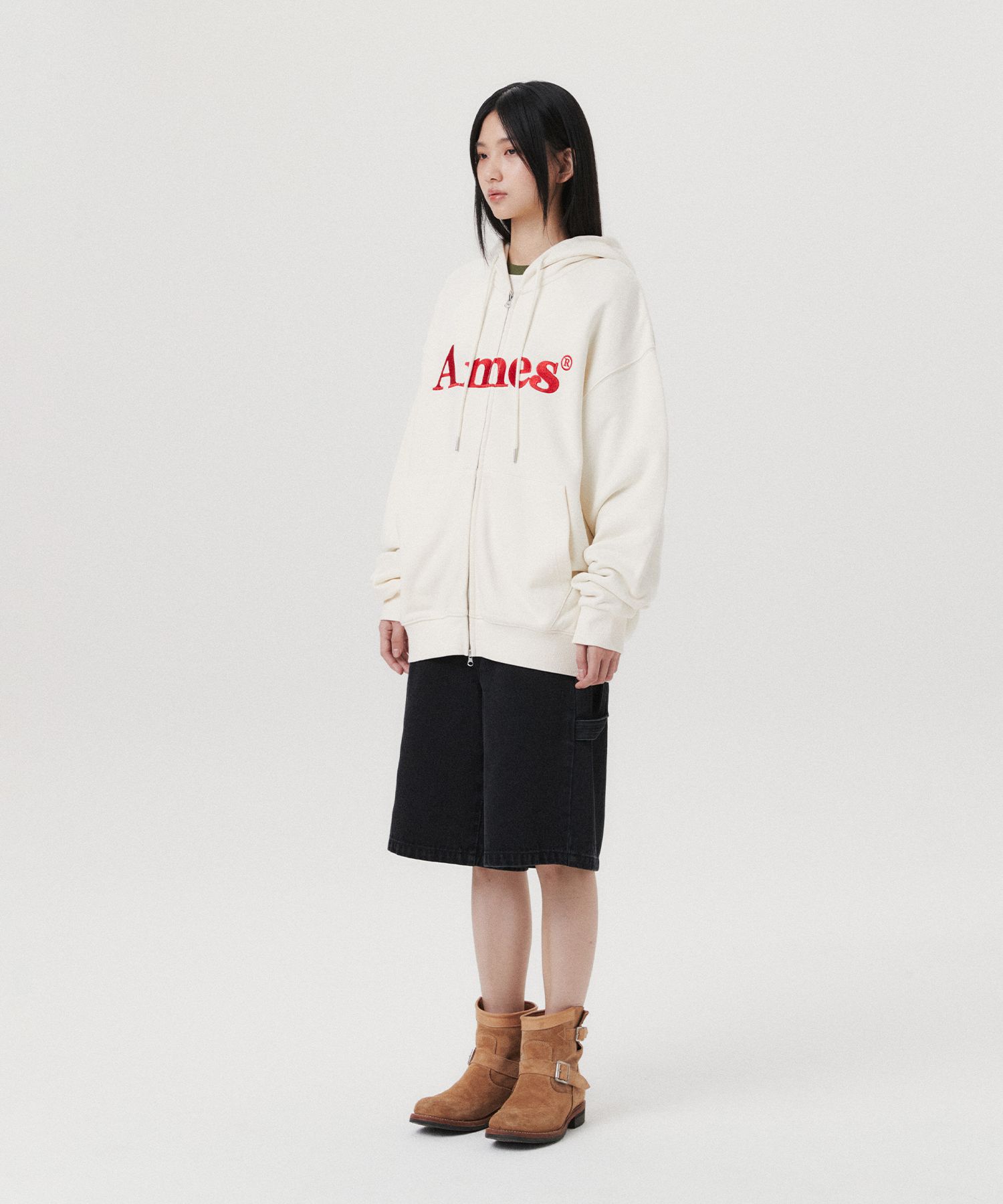 MUSINSA | AMES-WORLDWIDE BASIC LOGO HOODIE ZIP UP CREAM