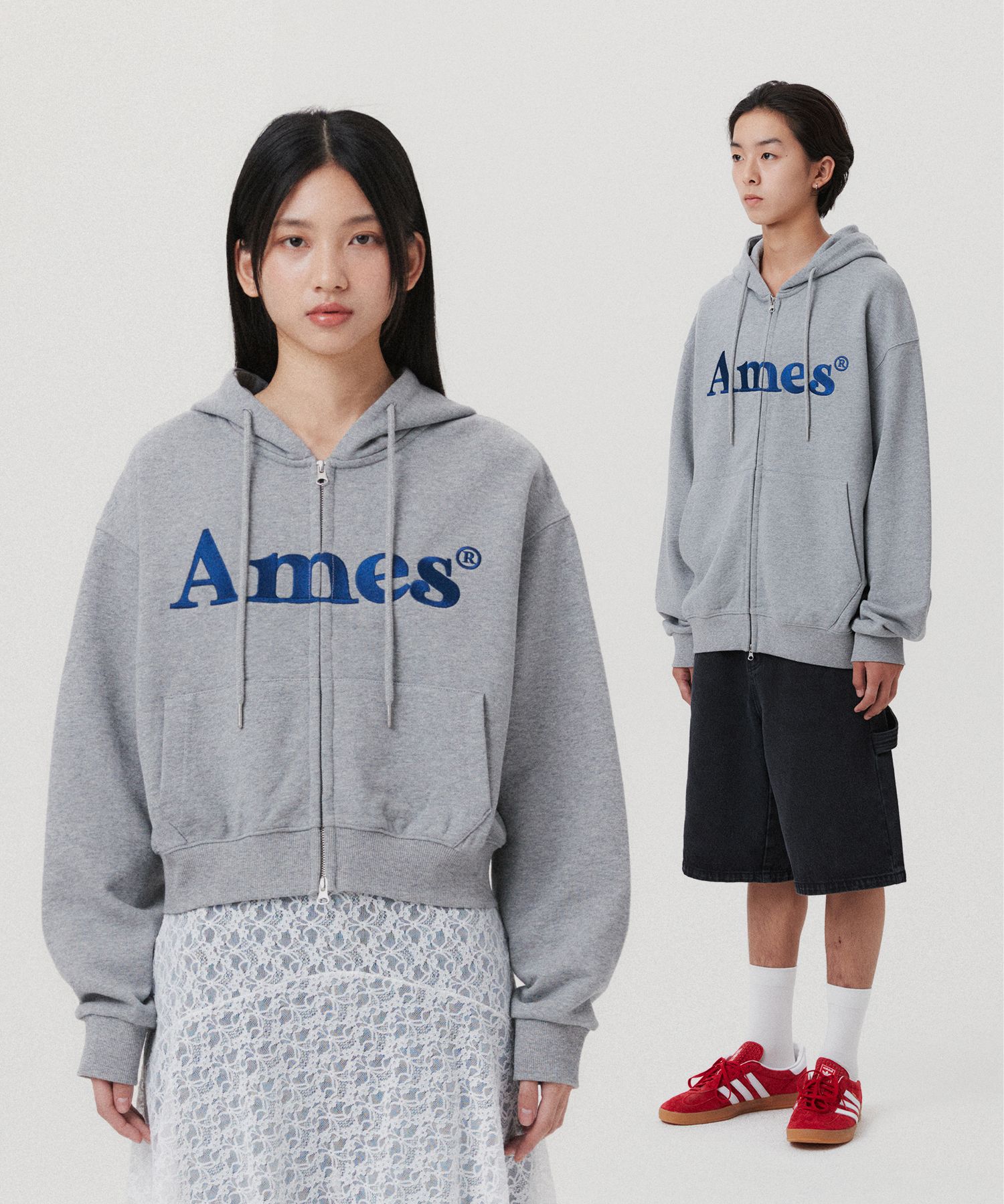 MUSINSA公式 | AMES-WORLDWIDE BASIC LOGO HOODIE ZIP UP GRAY