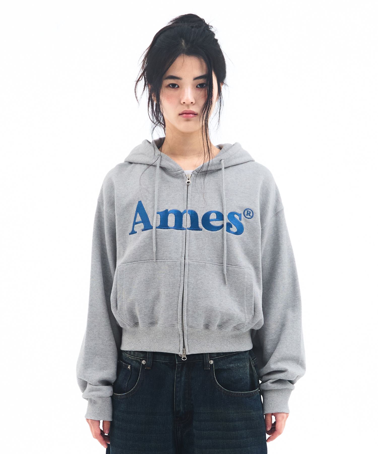 MUSINSA | AMES-WORLDWIDE BASIC LOGO HOODIE ZIP UP GRAY