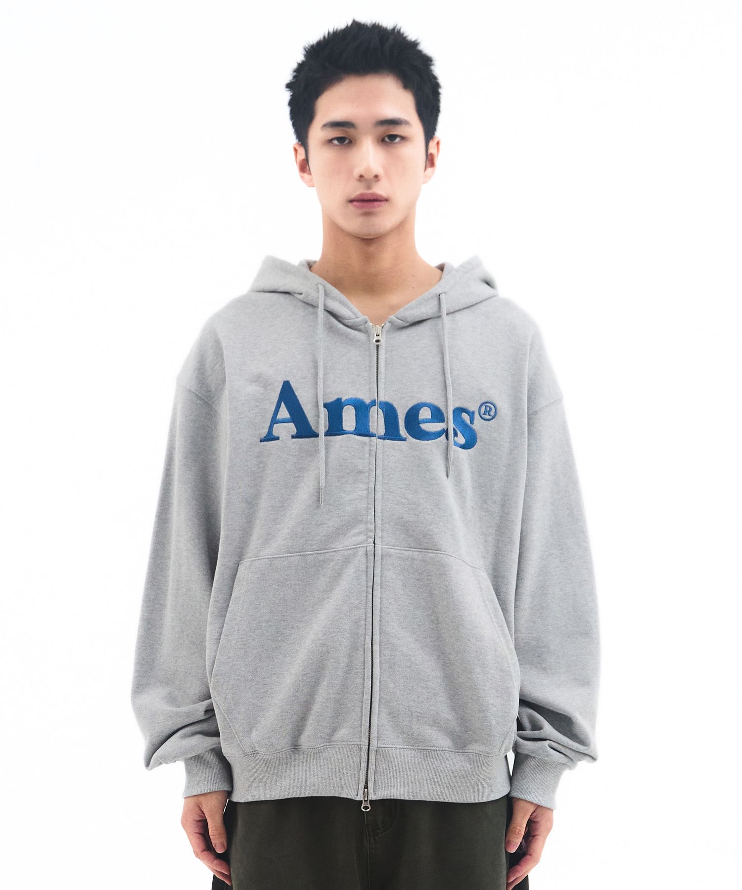 MUSINSA | AMES-WORLDWIDE BASIC LOGO HOODIE ZIP UP GRAY