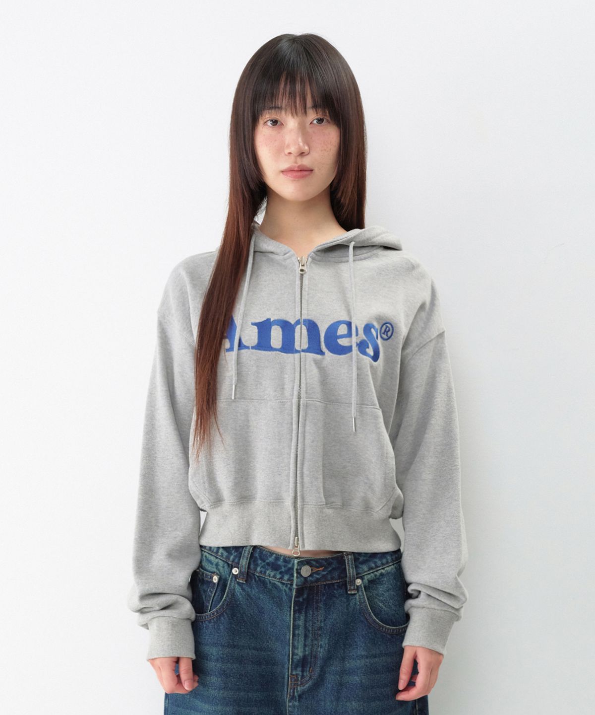 아메스 월드와이드(AMES-WORLDWIDE) BASIC LOGO HOODIE ZIP UP GREY
