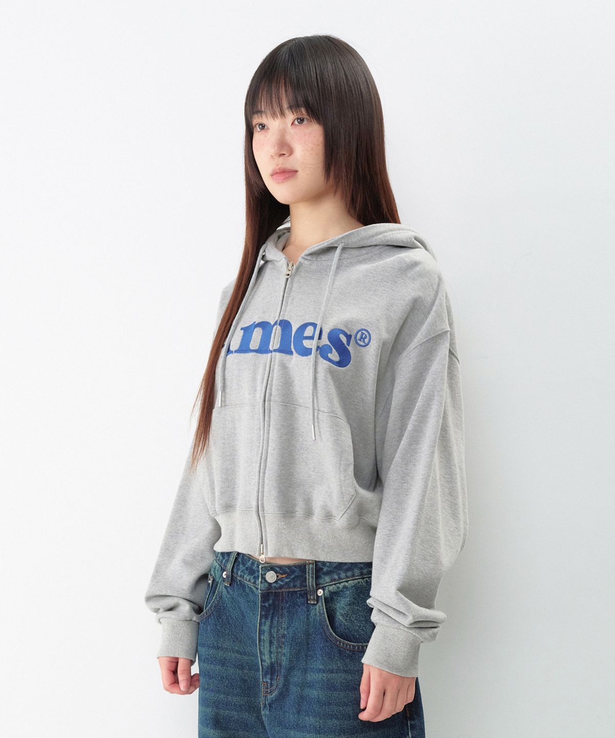 아메스 월드와이드(AMES-WORLDWIDE) BASIC LOGO HOODIE ZIP UP GREY
