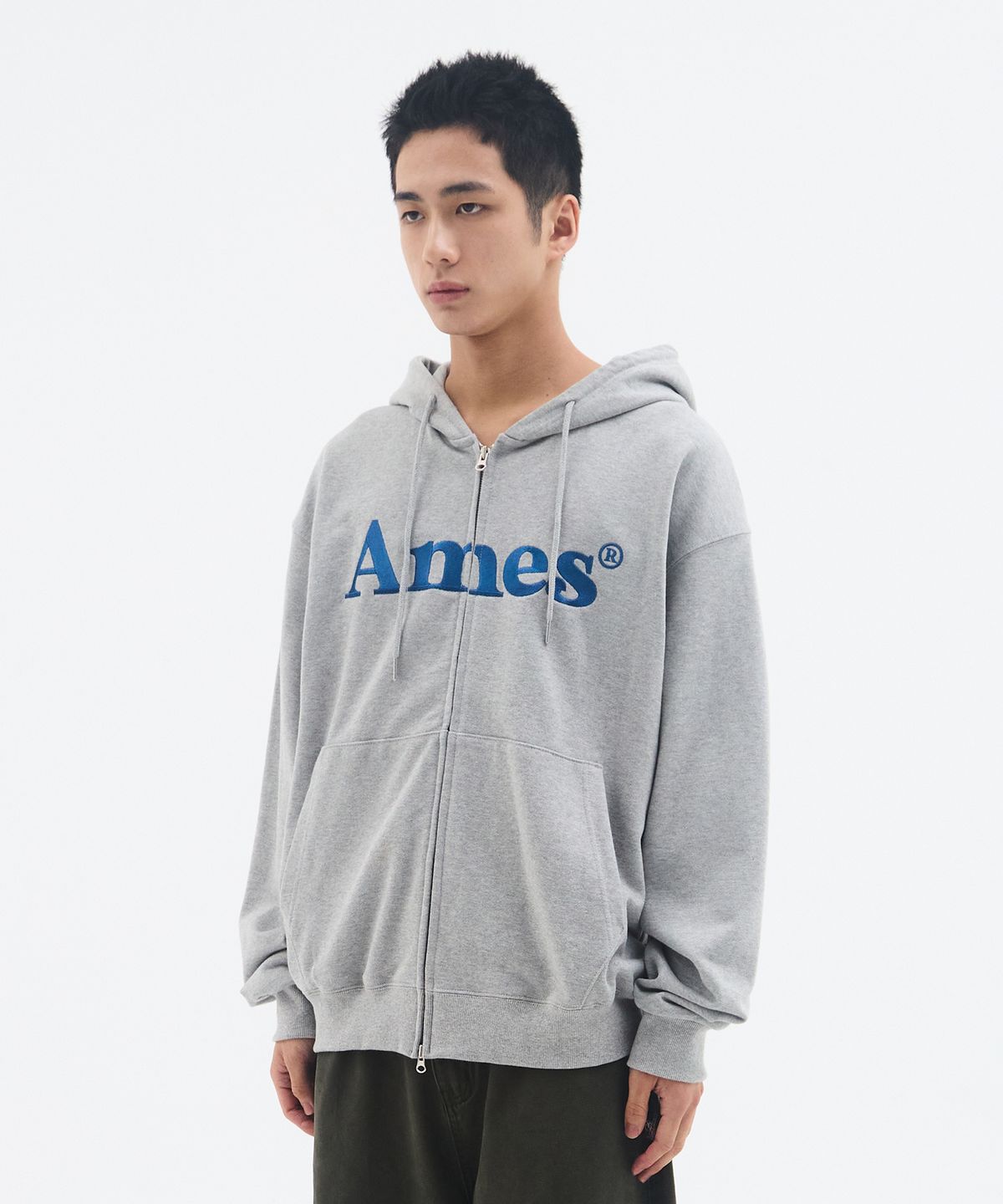 아메스 월드와이드(AMES-WORLDWIDE) BASIC LOGO HOODIE ZIP UP GREY