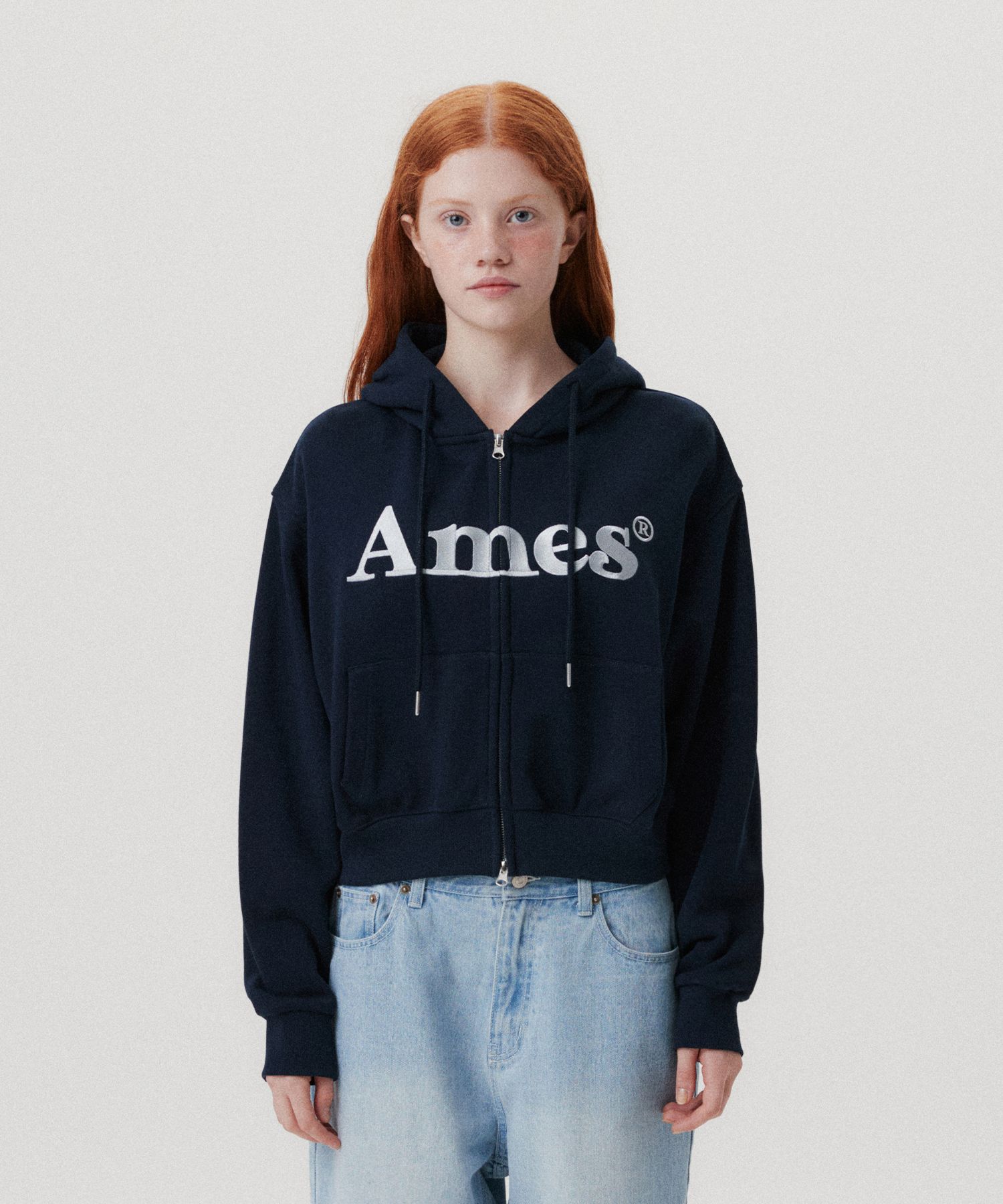 MUSINSA | AMES-WORLDWIDE BASIC LOGO HOODIE ZIP UP NAVY