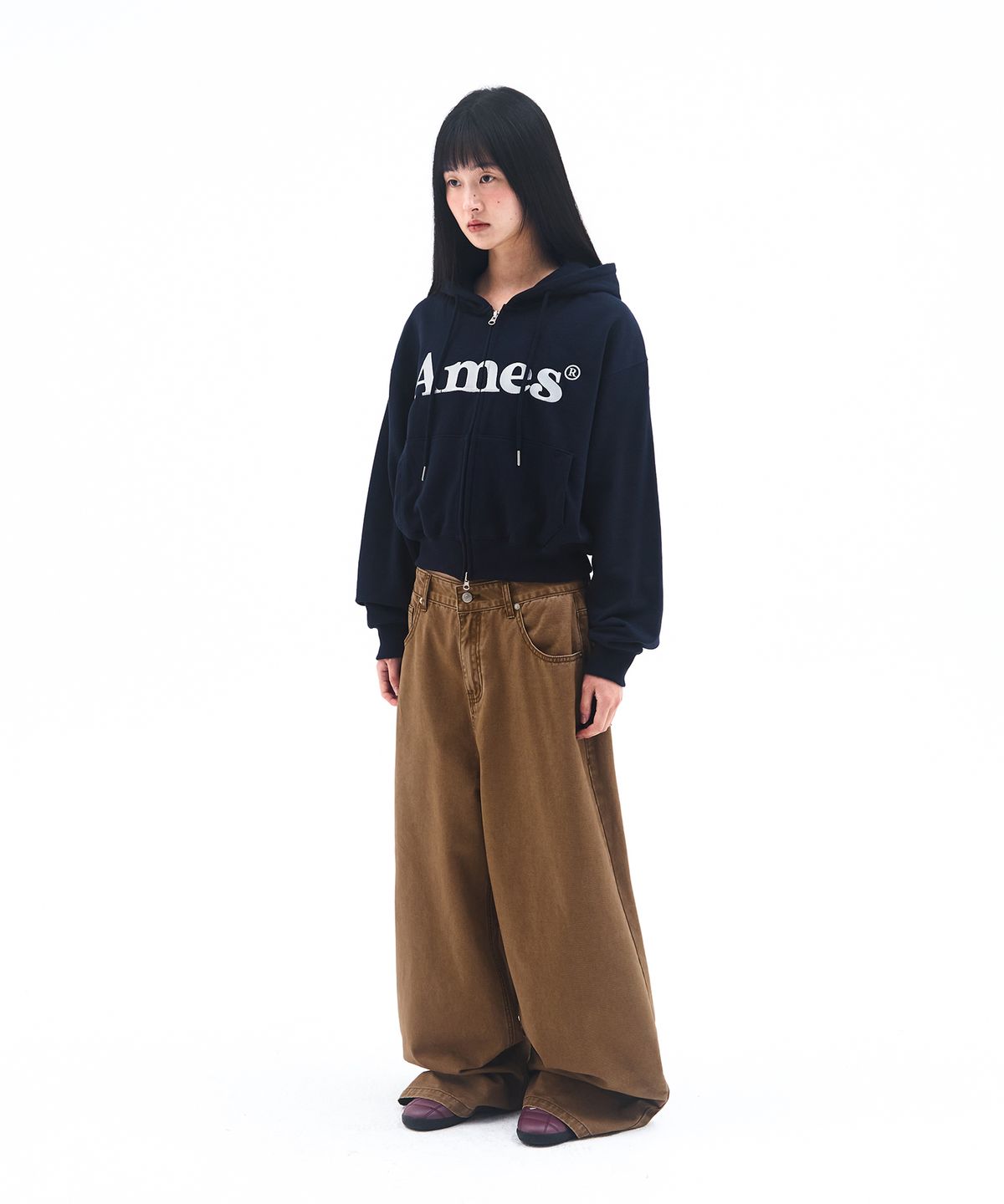 아메스 월드와이드(AMES-WORLDWIDE) BASIC LOGO HOODIE ZIP UP NAVY
