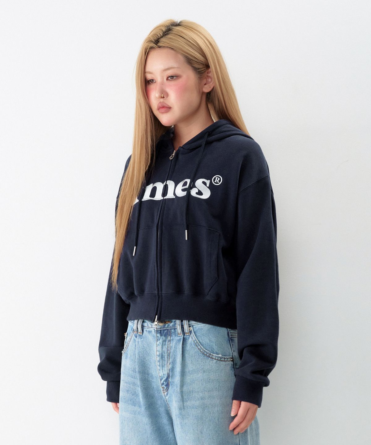 아메스 월드와이드(AMES-WORLDWIDE) BASIC LOGO HOODIE ZIP UP NAVY