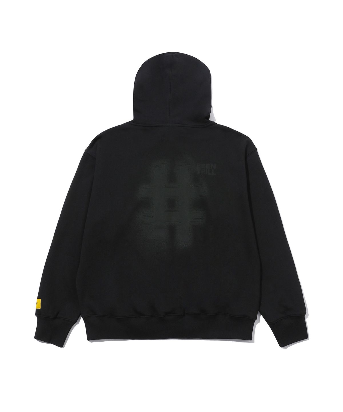빈트릴(BEENTRILL) 블러 스티치 해시태그 오버핏 후드티(블랙)