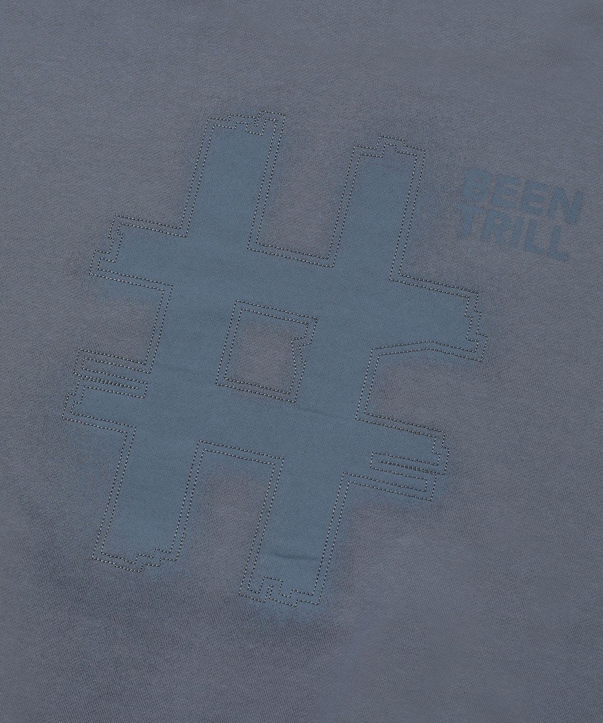 빈트릴(BEENTRILL) 블러 스티치 해시태그 오버핏 후드티(쿨 그레이)