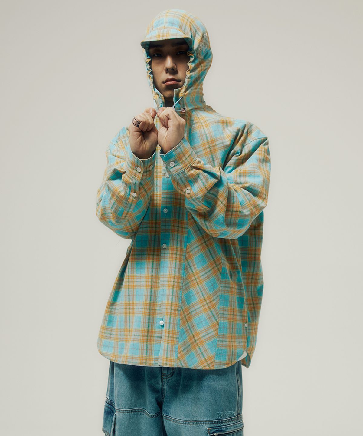 카비시(CAVISH) CHECK SHIRT HOODIE BLUE(CV2ESUW320A)