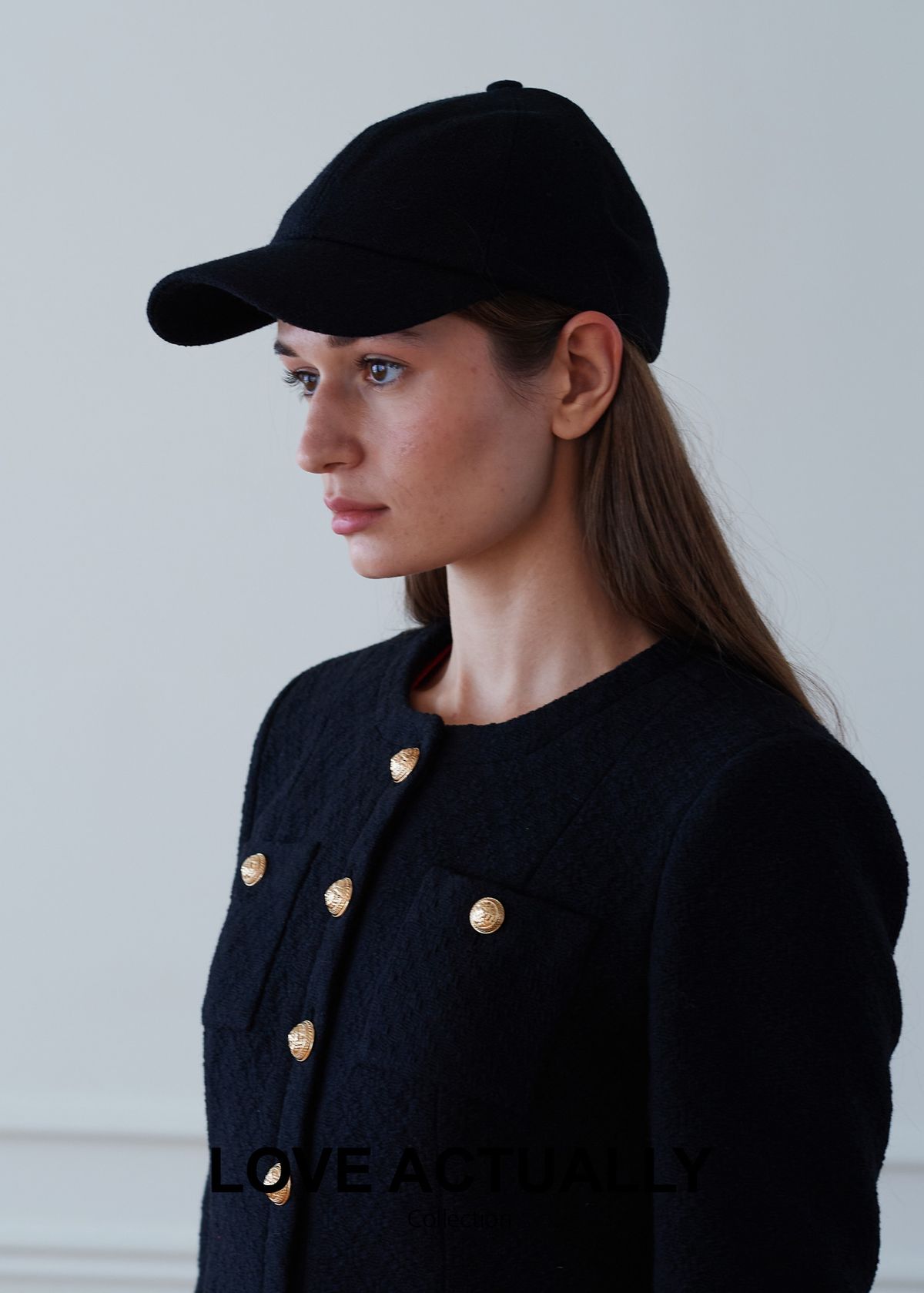 러브액츄얼리(LOVE ACTUALLY) Intelligence Tweed Wool Baseball Hat 현명함 트위드 울 야구모자,검정