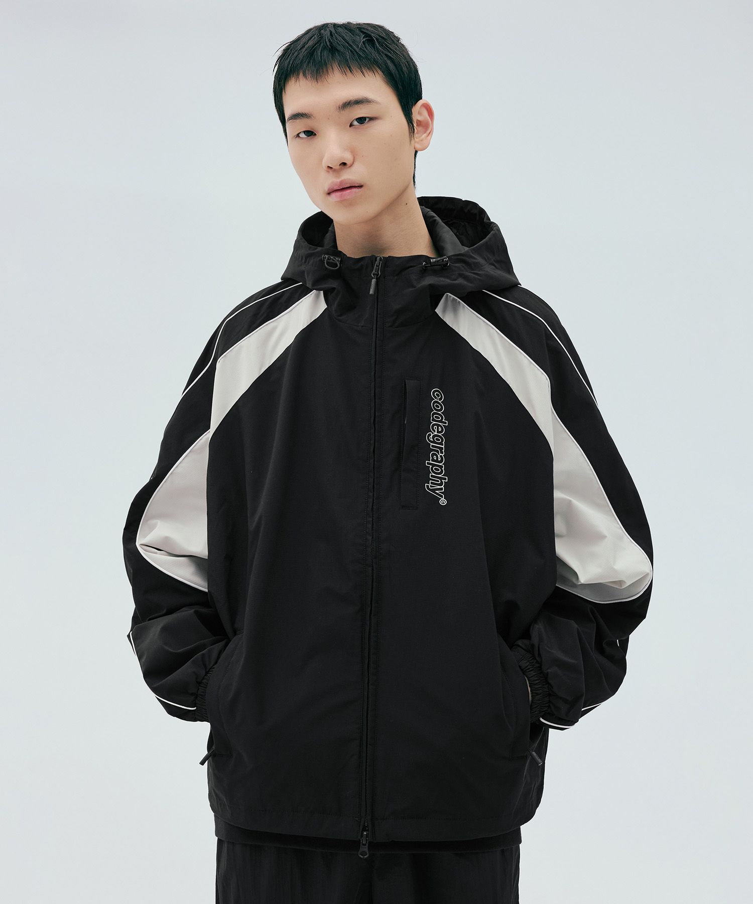 CODEGRAPHY★2-WAY COLOR MATCHING TECH SHORT HOODIE JACKET★ MUSINSA | Codegraphy [Basic OR Hoodie Selection] [Color Ver