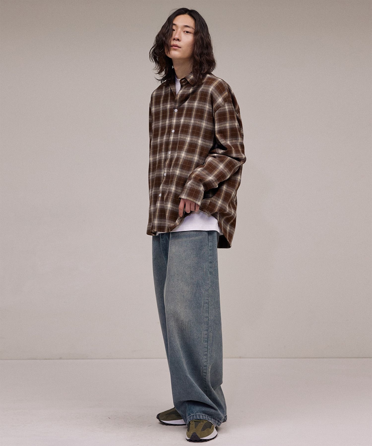 MUSINSA | FILLUMINATE Overfit Plaid Check Shirt-Brown