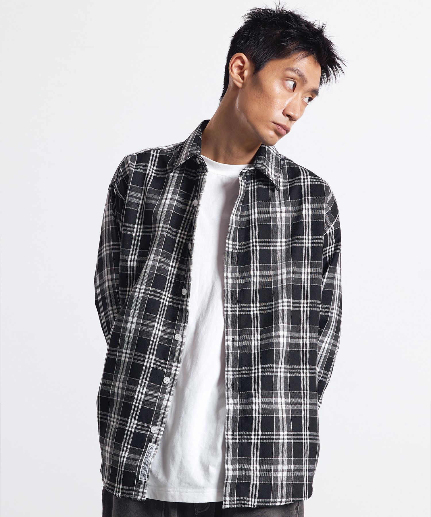 ☆F.ILLUMINATE☆ Overfit plaid check shirt black Overfit Plaid Check Shirt-Black - filluminate | 60% - Asian