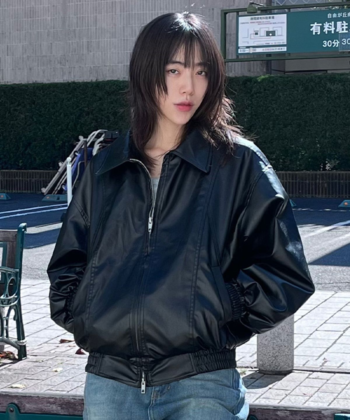 데이(THEY) 인시전 비건레더 카라 자켓_BLACK