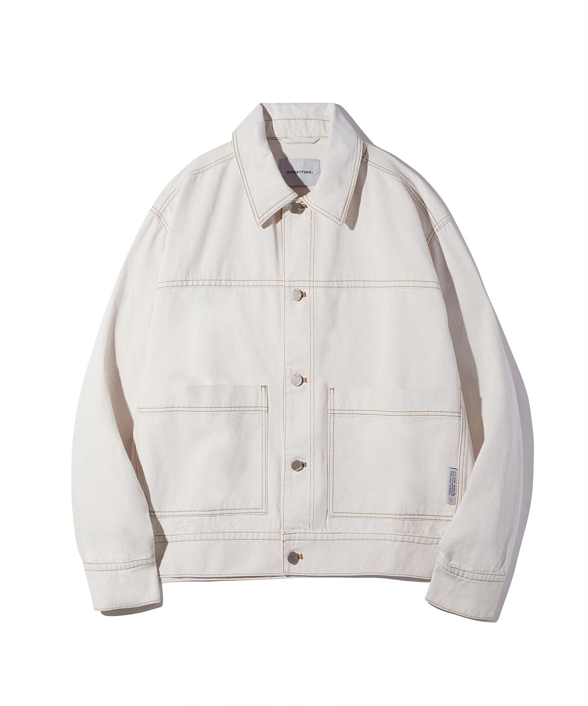 디써티원(DTHIRTYONE) Contrast Stitch Denim Jacket (ALMOND MILK)