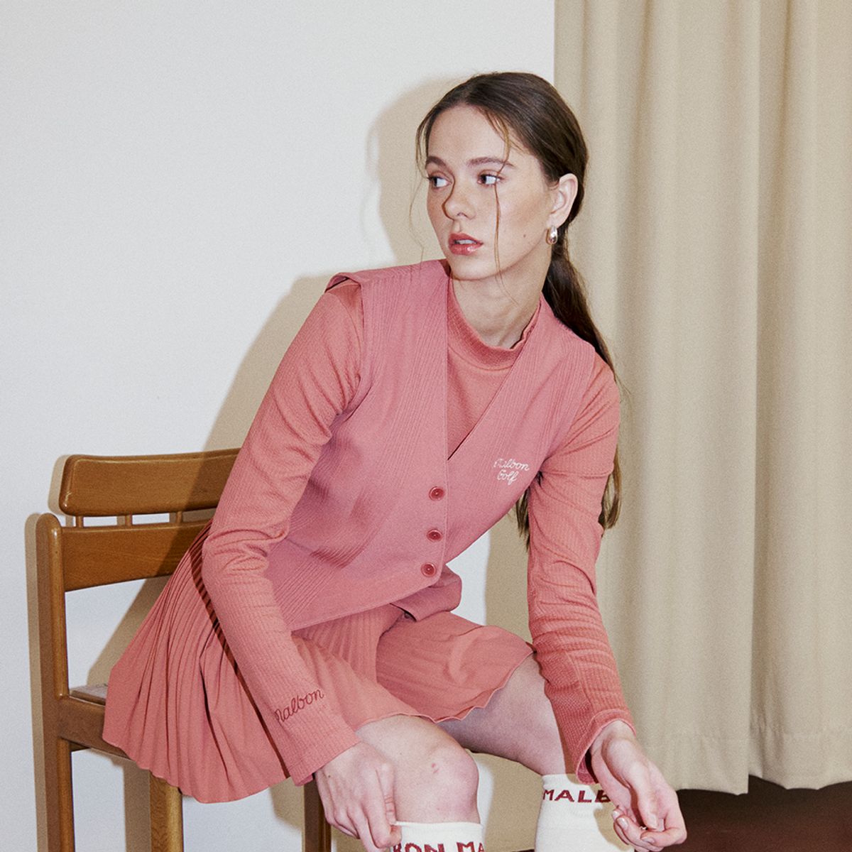 말본 골프(MALBON GOLF) 모크넥 립 티셔츠 PINK (WOMAN)