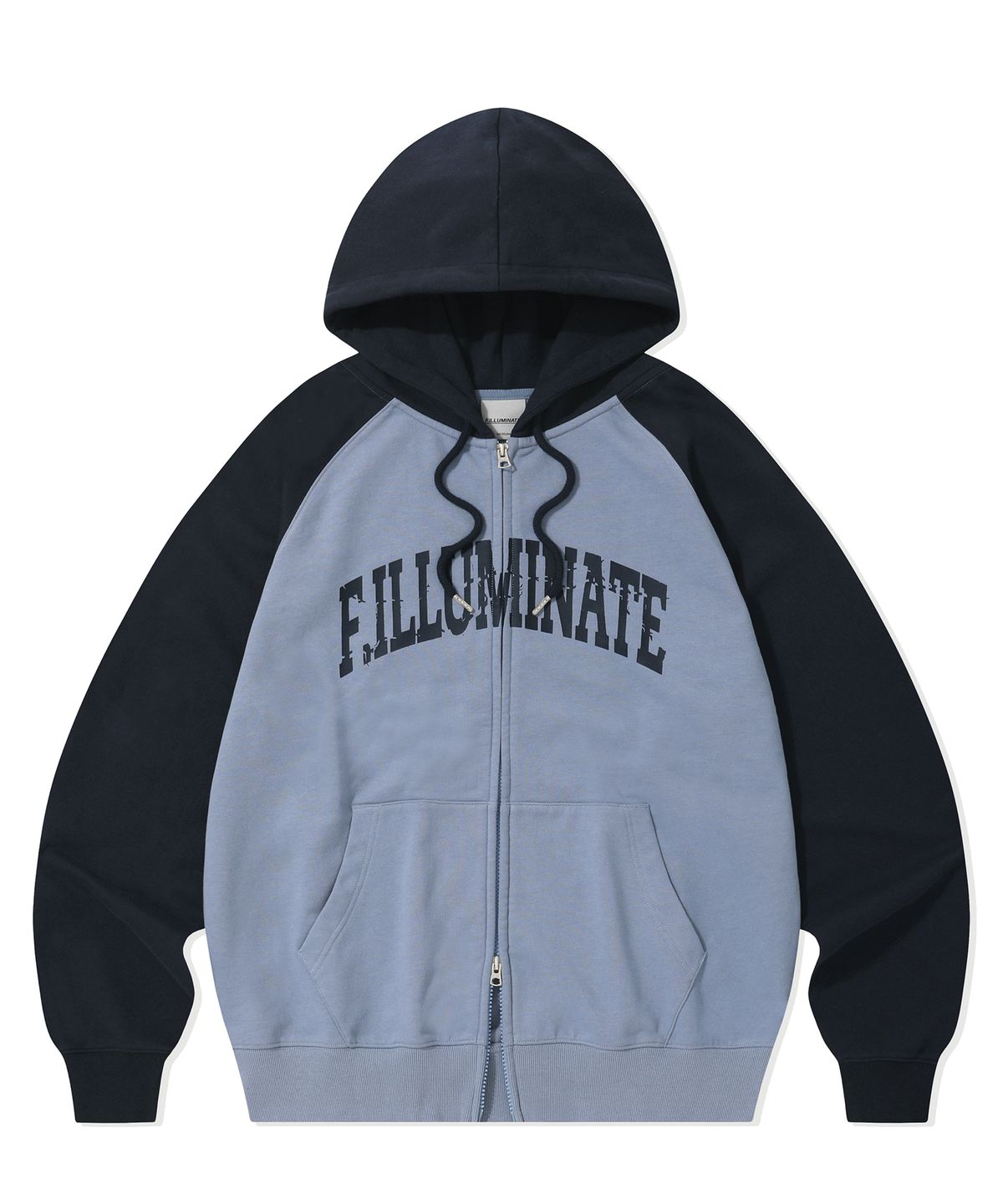 필루미네이트(FILLUMINATE) 디바이드 래글런 후드 집 업-네이비