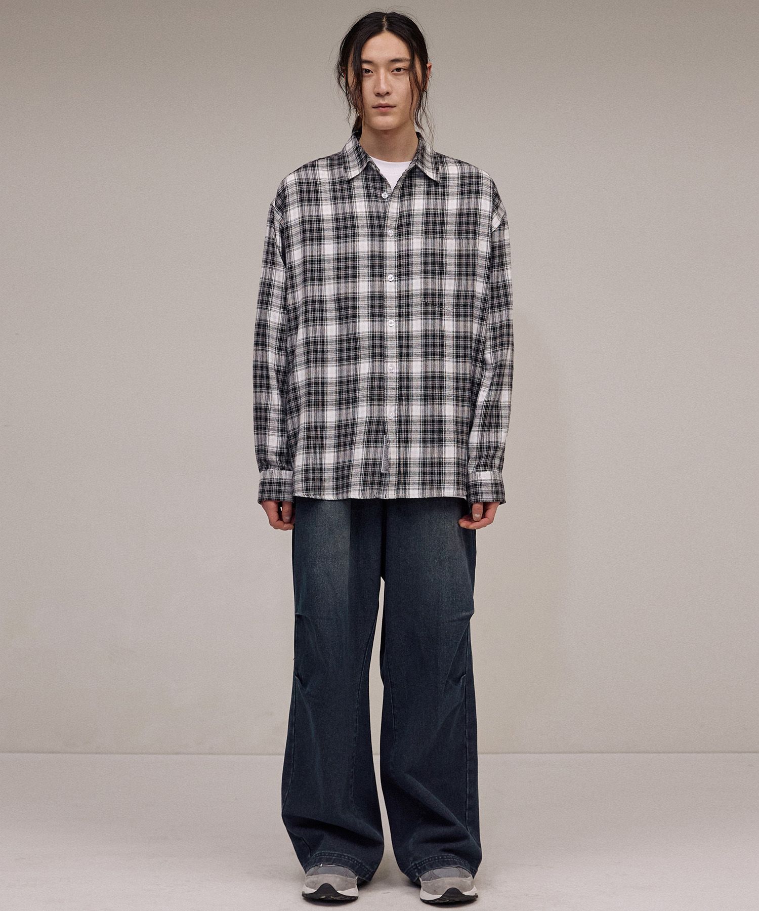 MUSINSA | FILLUMINATE Overfit Madras Check Shirt-Black