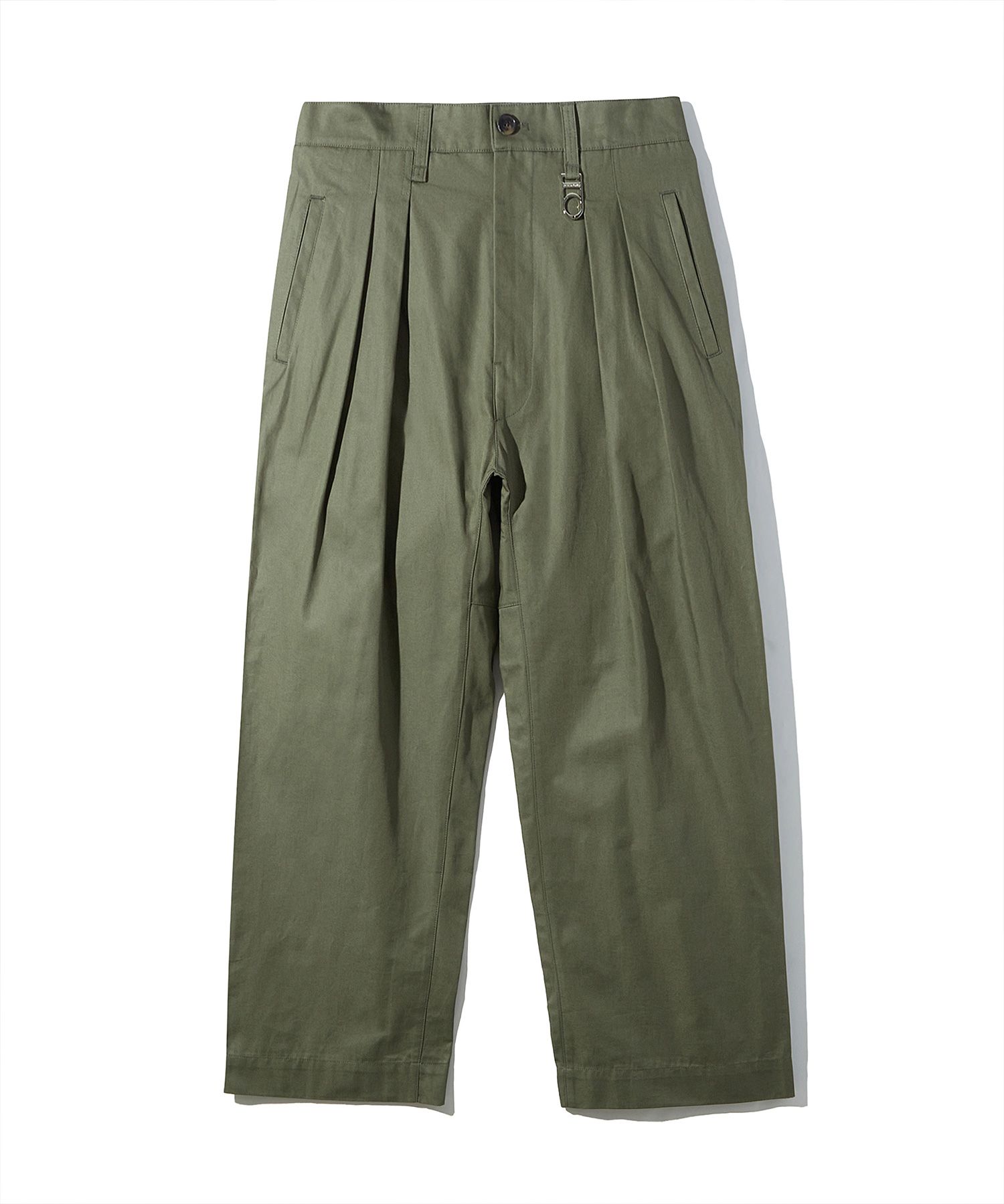 Cotton Chino Pleated Pants (OLIVE)
