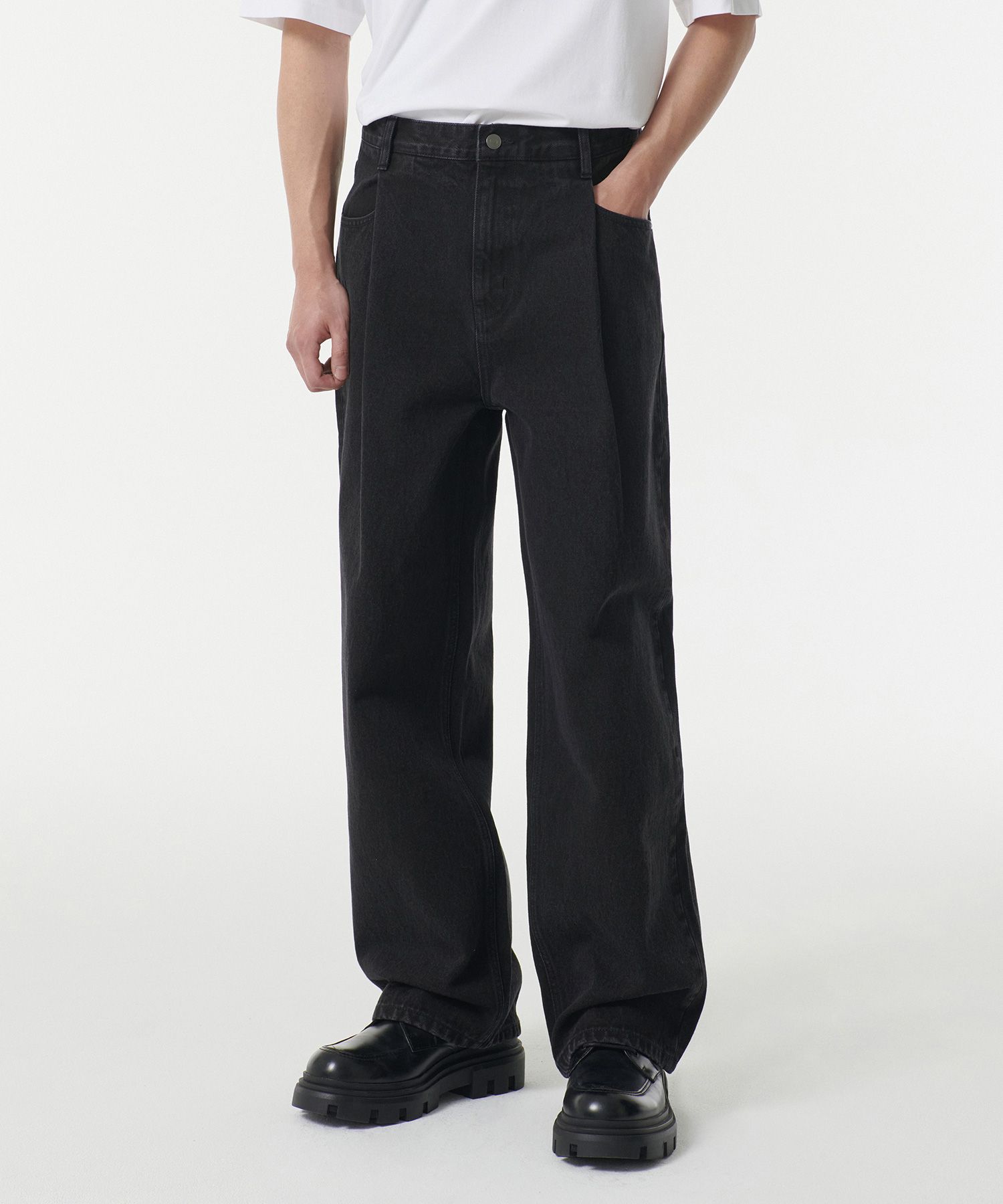 ★MUSINSA STANDARD★ Deep tuck overlap wide denim pants gray MUSINSA | MUSINSA STANDARD Deep Tuck Overlap Wide Denim