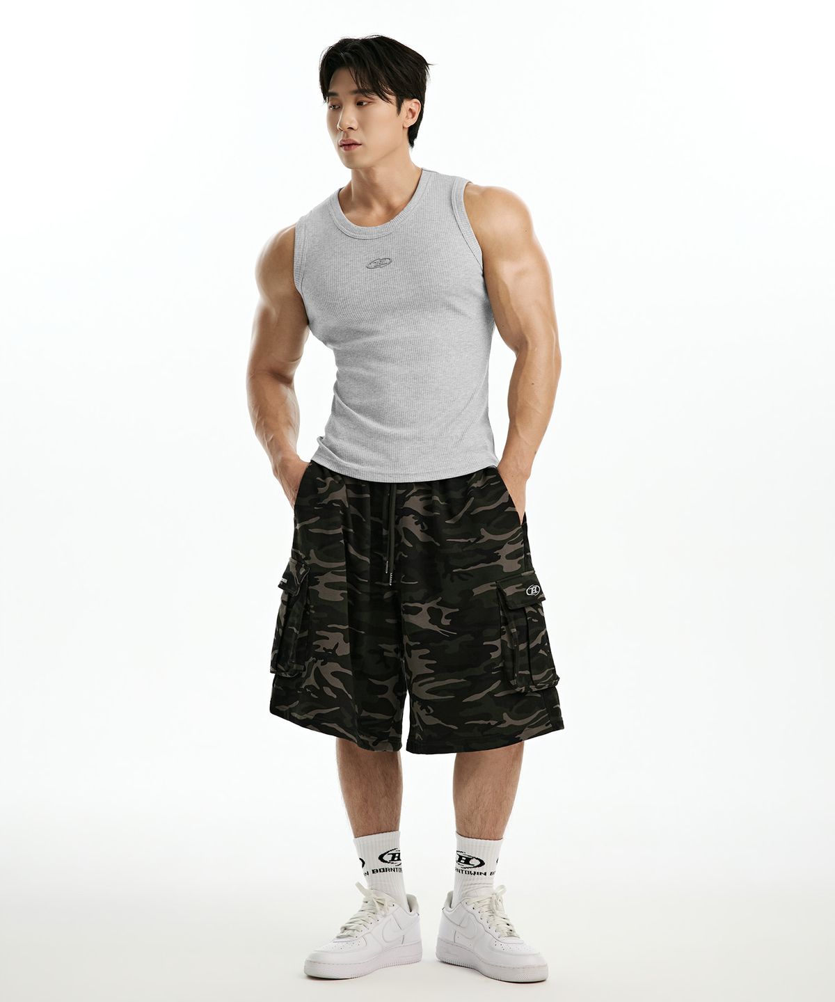 본투윈(BORN TO WIN) B-SYMBOL LOGO SLEEVELESS_NON MESH VER [MELANGE GREY]